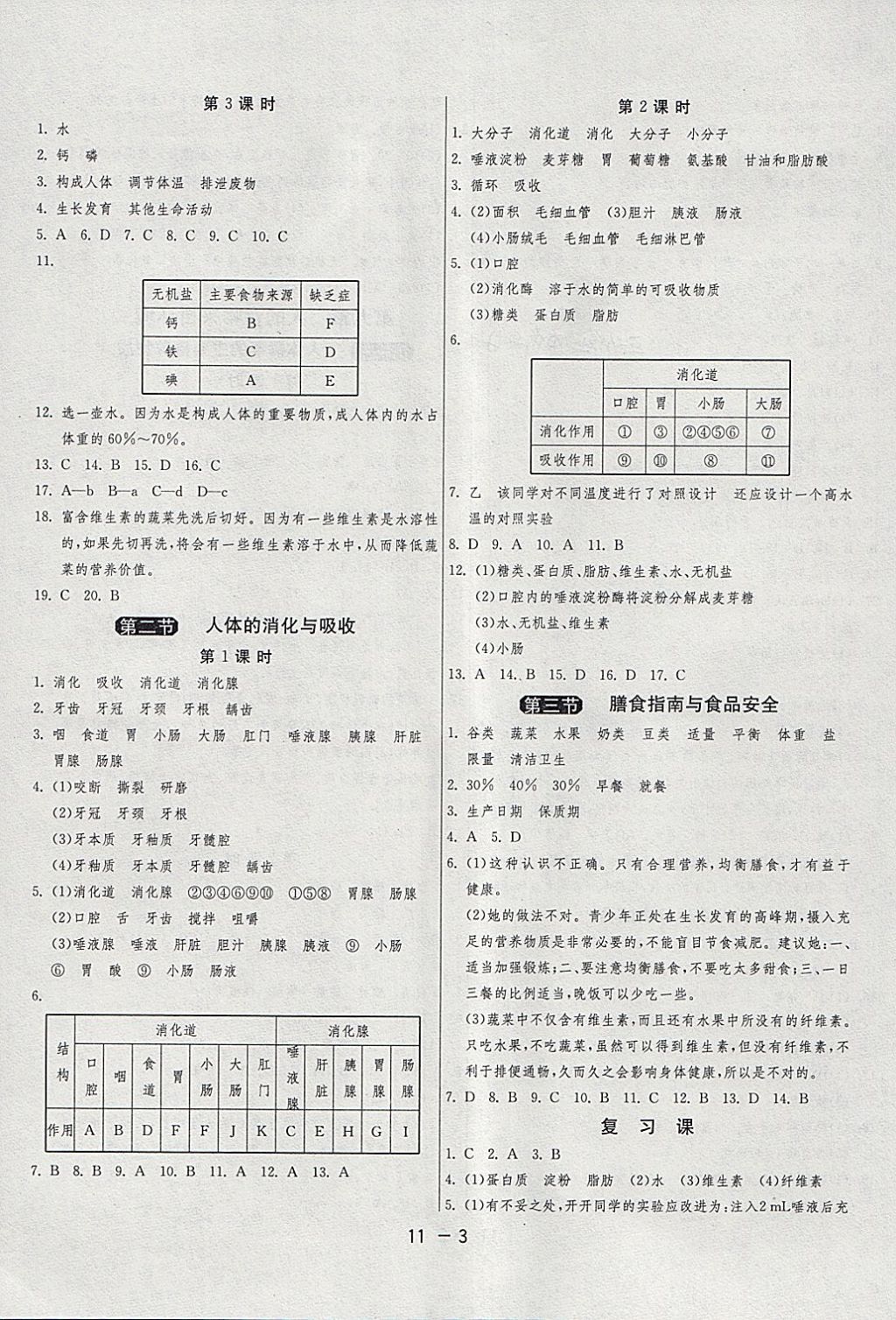 2018年1课3练单元达标测试七年级生物学下册苏教版 参考答案第3页