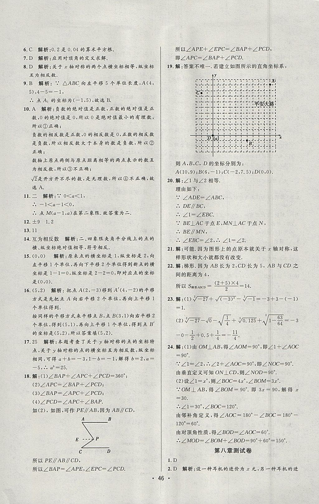 2018年99加1活页卷七年级数学下册人教版 参考答案第22页