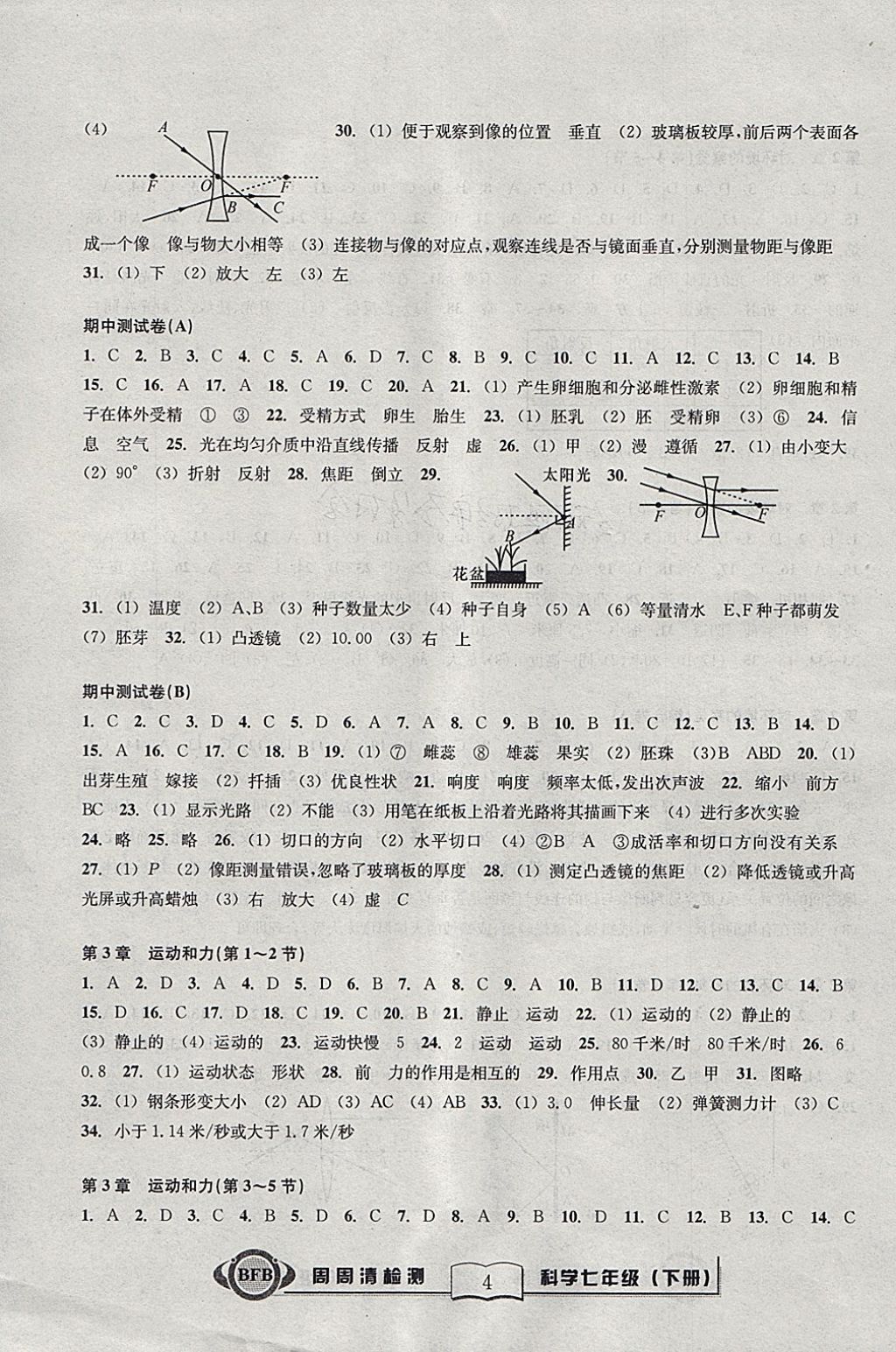 2018年周周清檢測七年級科學(xué)下冊理科綜合浙教版 參考答案第4頁