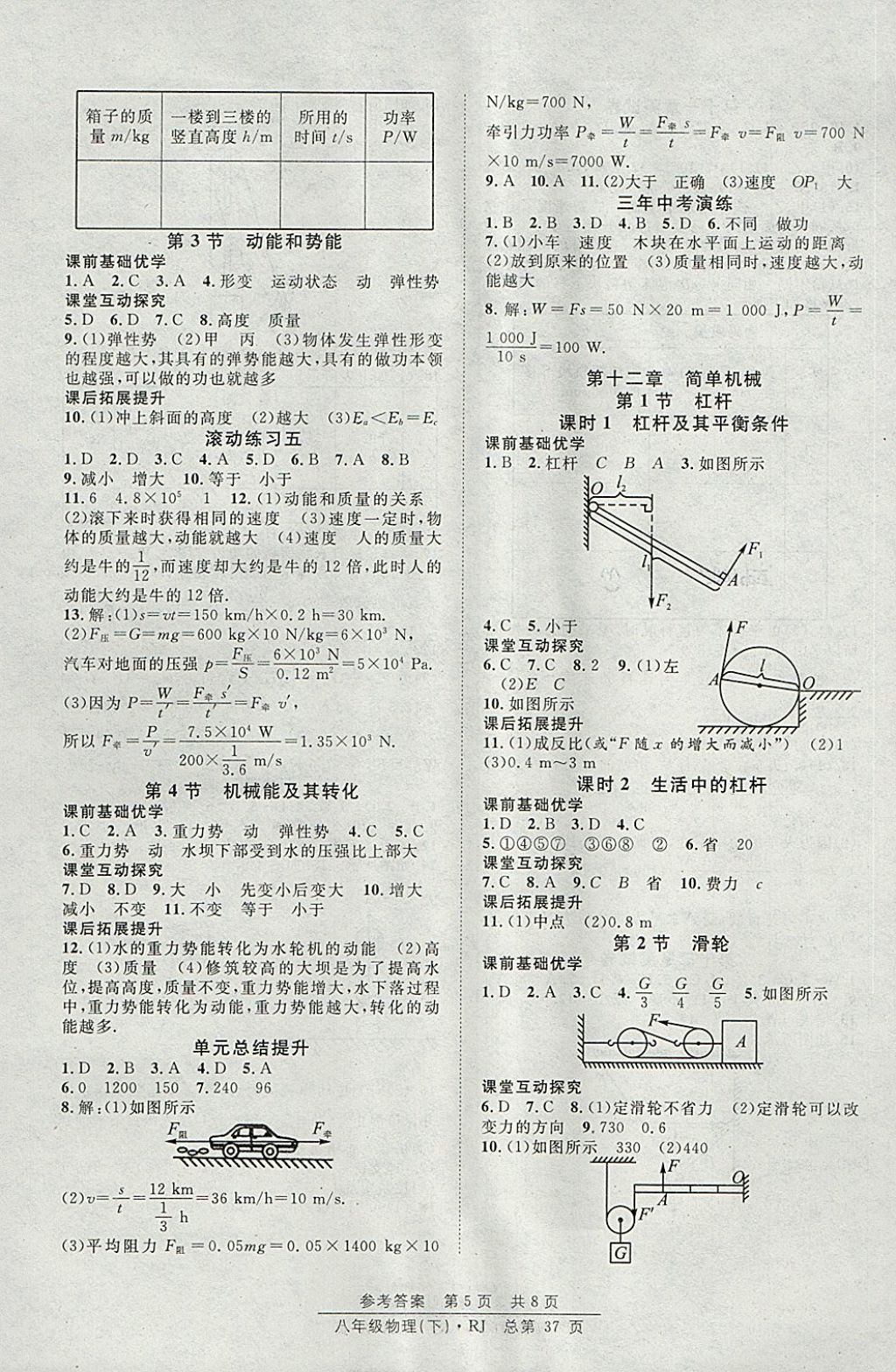 2018年原創(chuàng)課堂課時(shí)作業(yè)八年級(jí)物理下冊(cè)人教版 參考答案第5頁(yè)