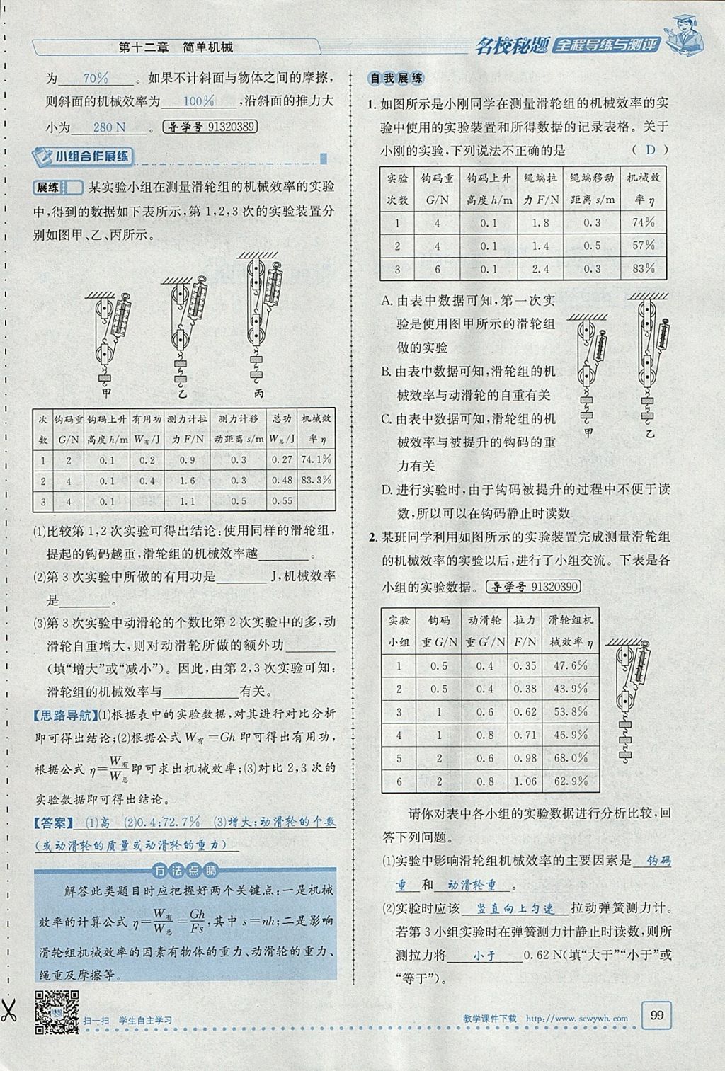 2018年名校秘题全程导练八年级物理下册人教版 参考答案第83页