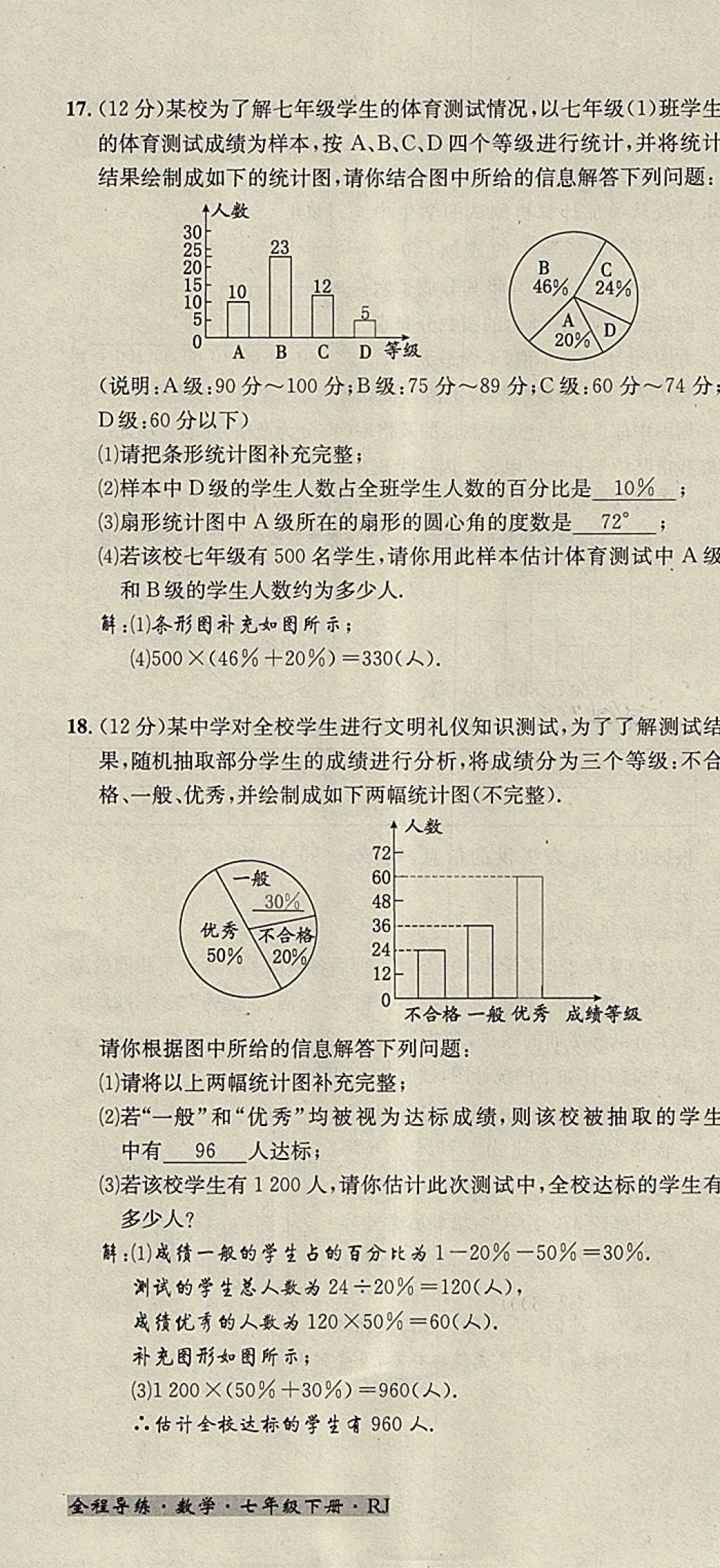 2018年名校秘题全程导练七年级数学下册人教版 参考答案第172页