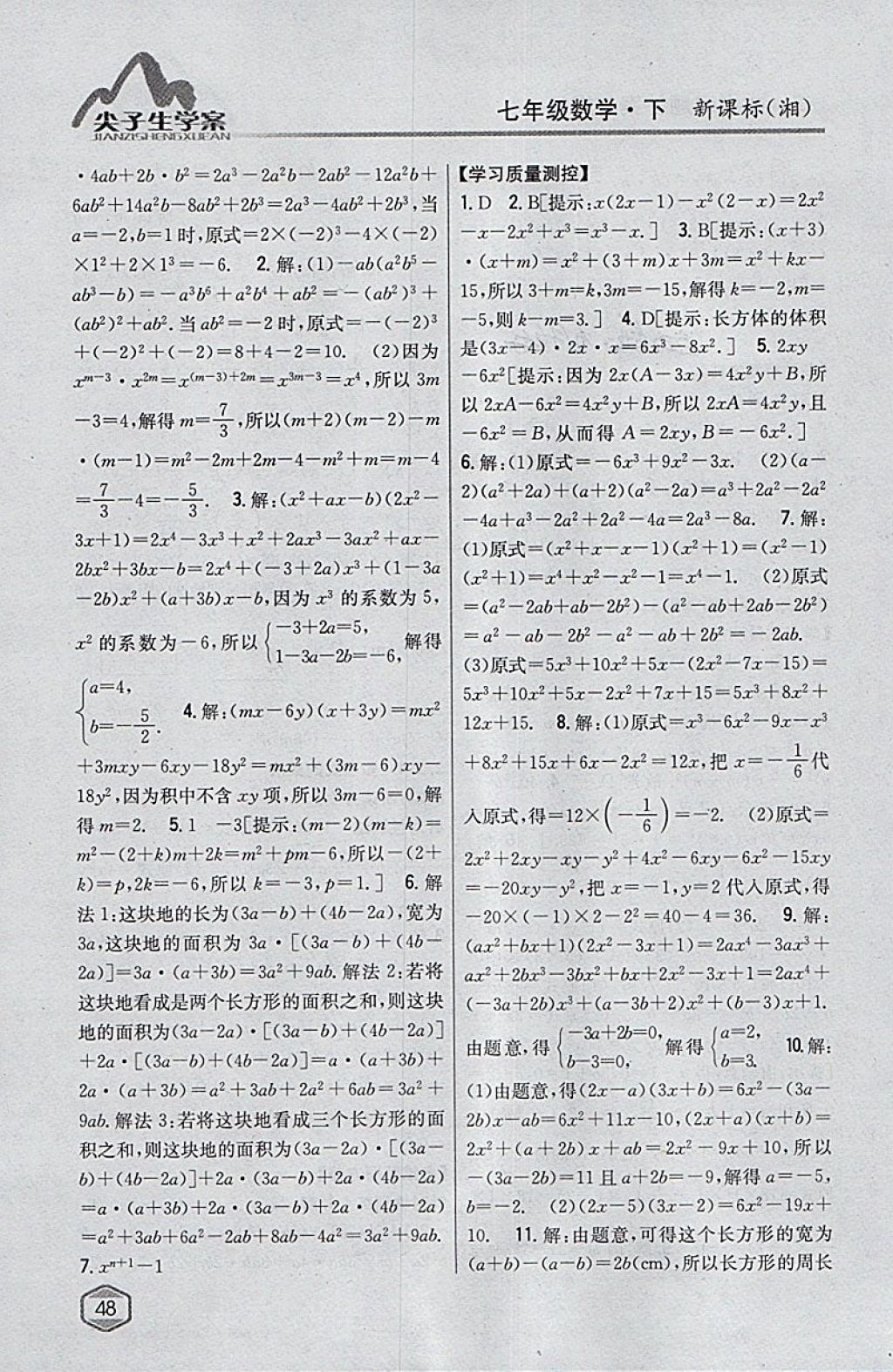 2018年尖子生學案七年級數(shù)學下冊湘教版 參考答案第13頁