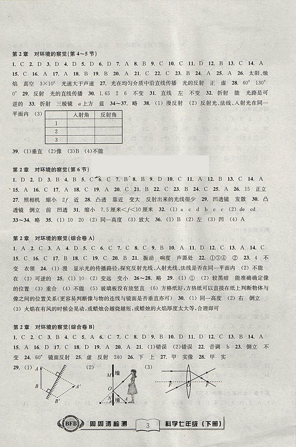 2018年周周清檢測七年級科學下冊理科綜合浙教版 參考答案第3頁