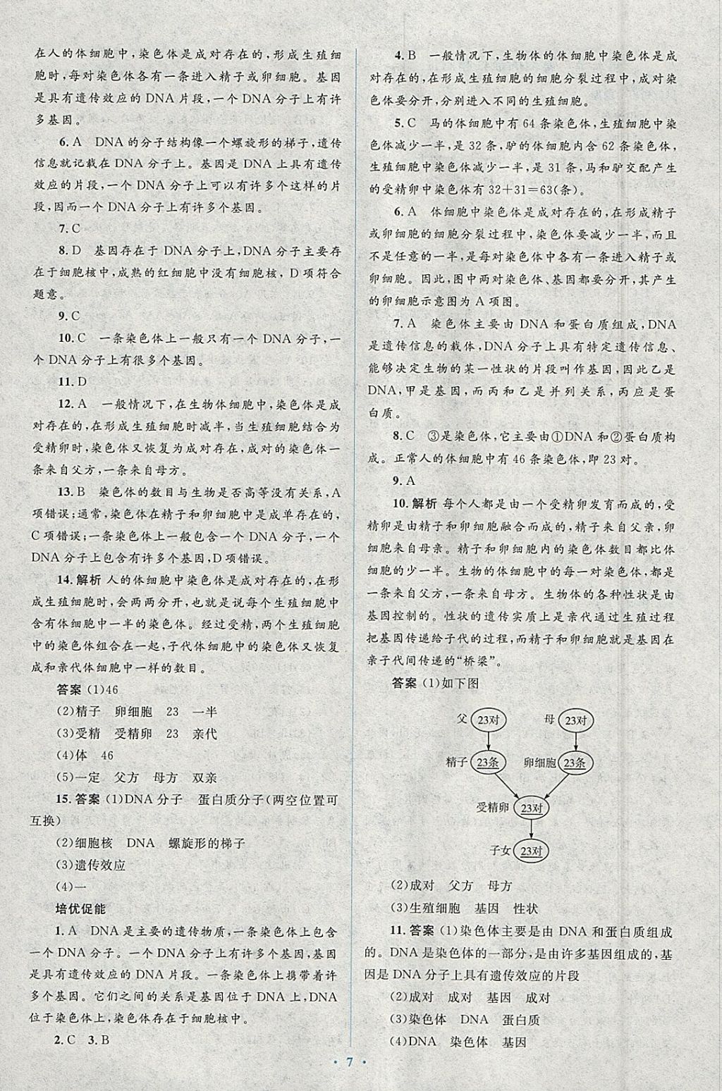 2018年人教金學(xué)典同步解析與測評學(xué)考練八年級生物學(xué)下冊人教版 參考答案第7頁