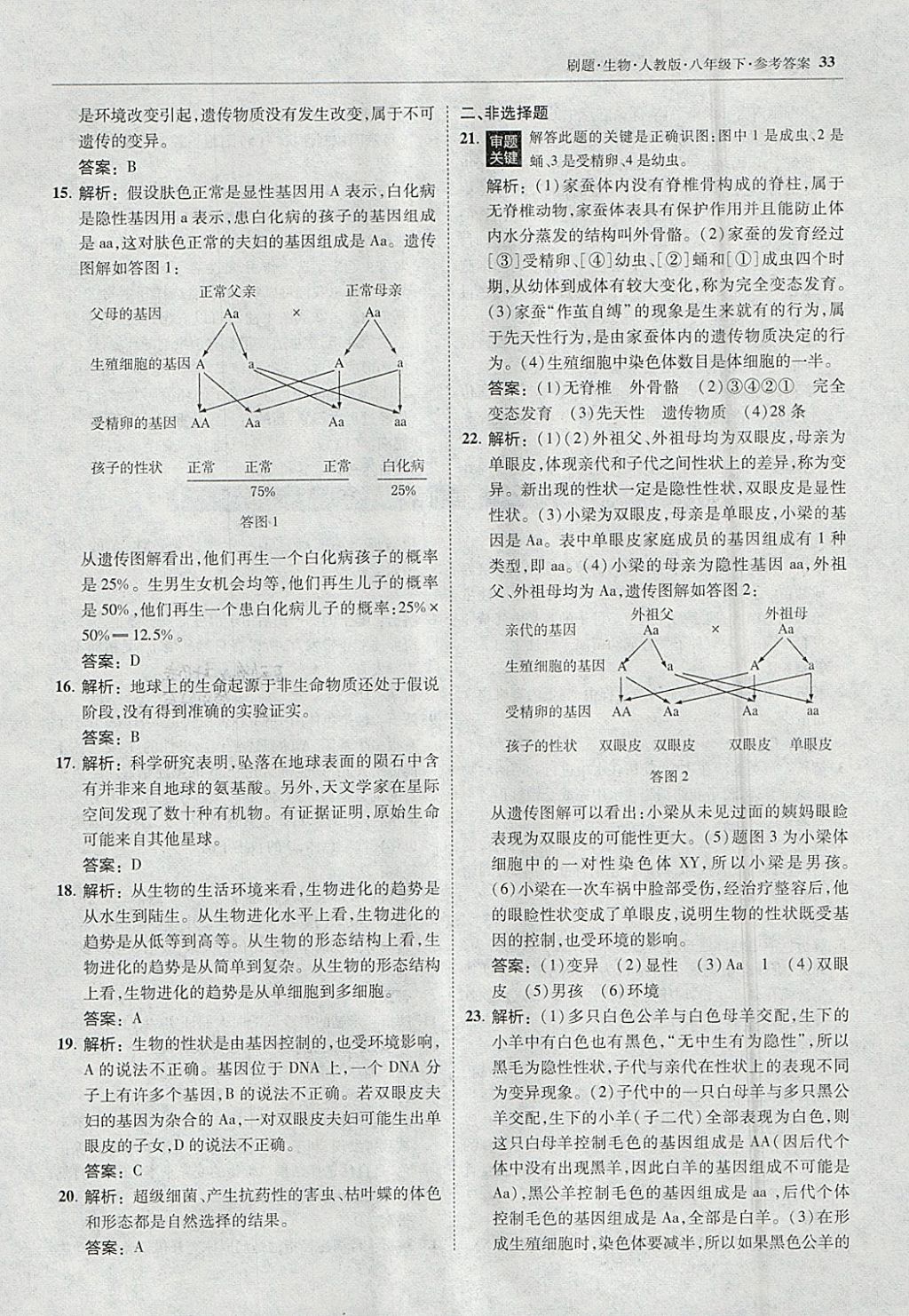 2018年北大綠卡刷題八年級生物下冊人教版 參考答案第32頁