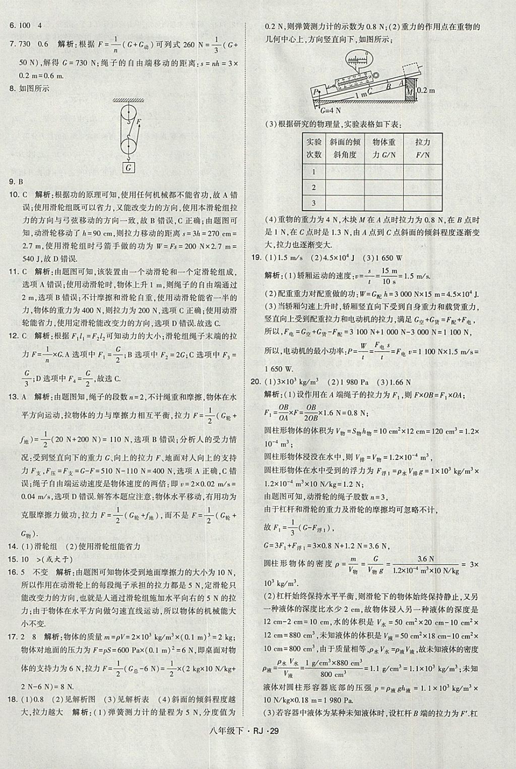 2018年经纶学典学霸八年级物理下册人教版 参考答案第29页