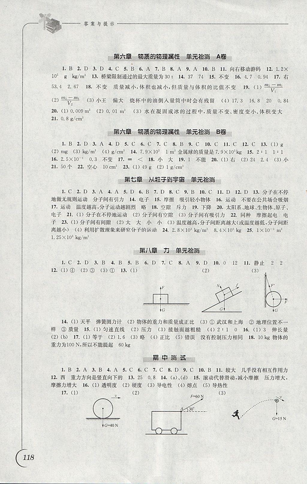 2018年同步练习八年级物理下册苏科版江苏凤凰科学技术出版社 参考答案第6页