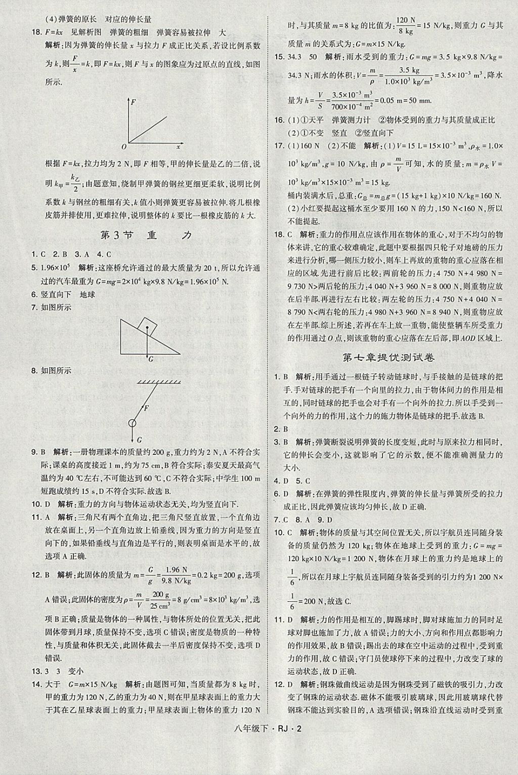 2018年经纶学典学霸八年级物理下册人教版 参考答案第2页