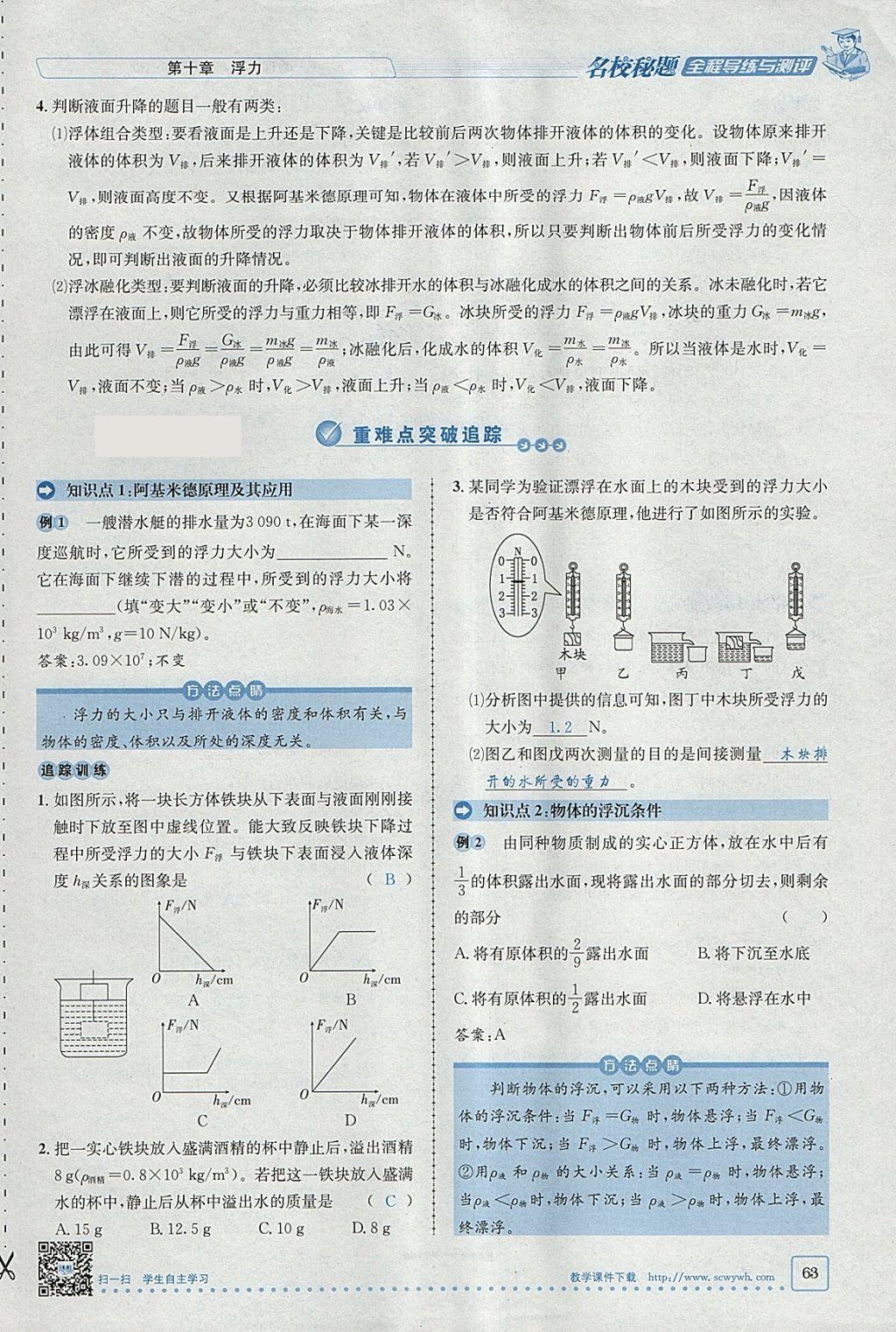 2018年名校秘題全程導(dǎo)練八年級(jí)物理下冊(cè)人教版 參考答案第104頁