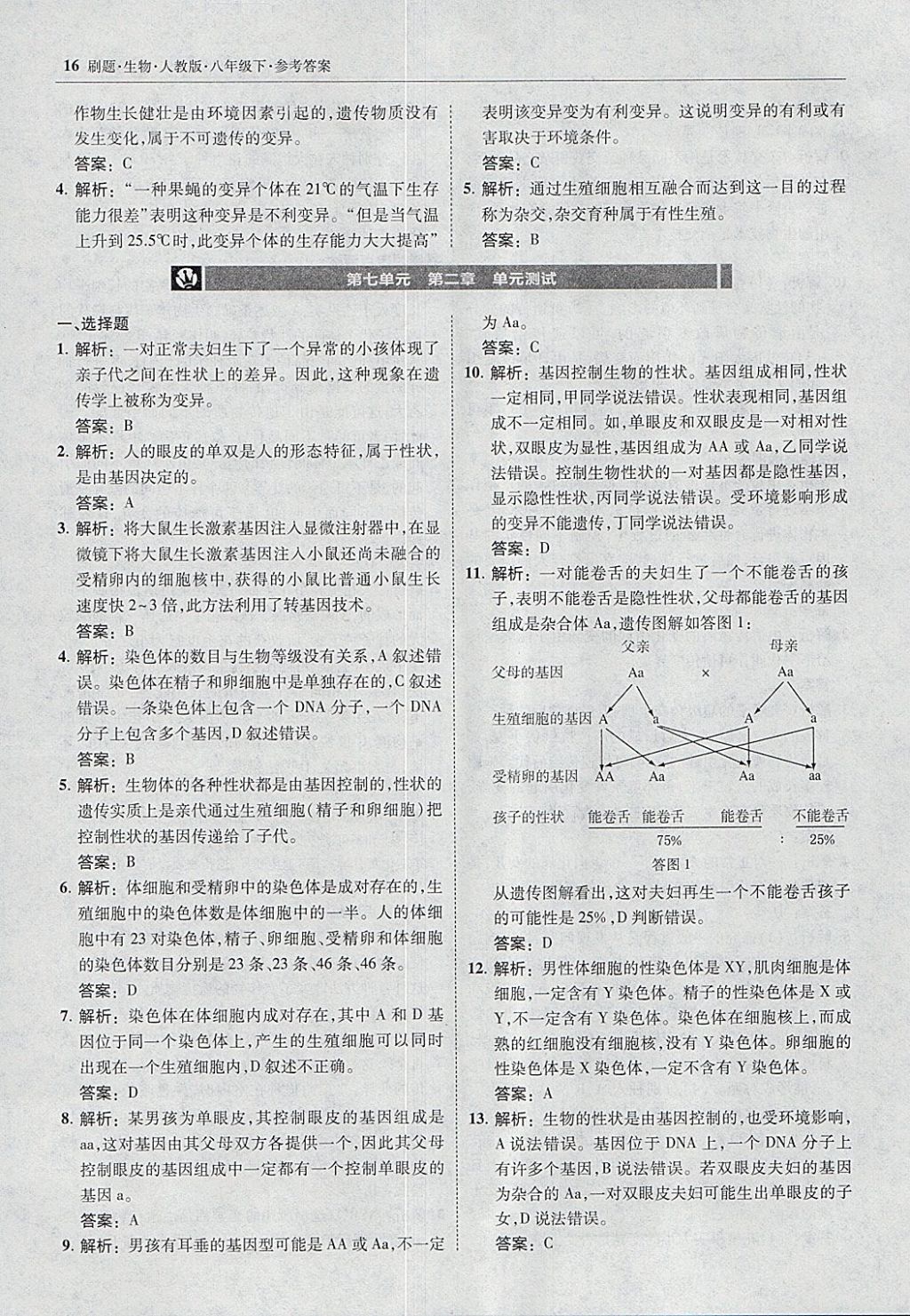 2018年北大綠卡刷題八年級(jí)生物下冊(cè)人教版 參考答案第15頁(yè)