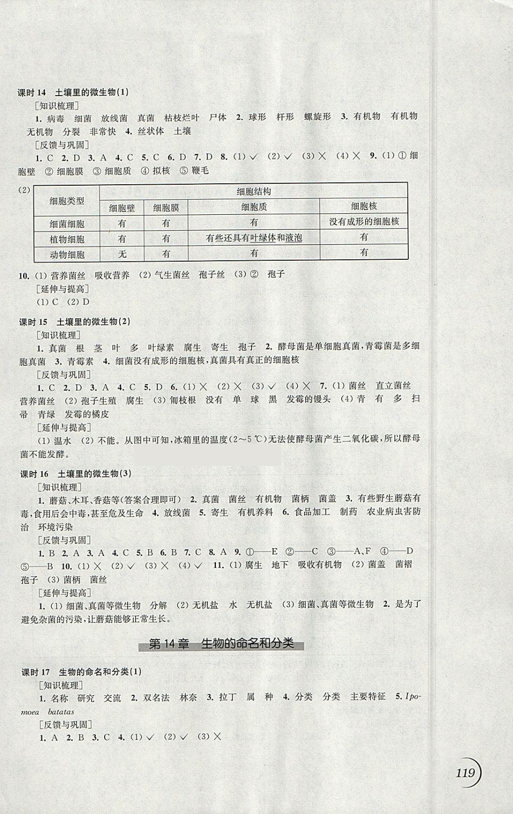 2018年同步练习七年级生物学下册苏科版江苏凤凰科学技术出版社 参考答案第7页