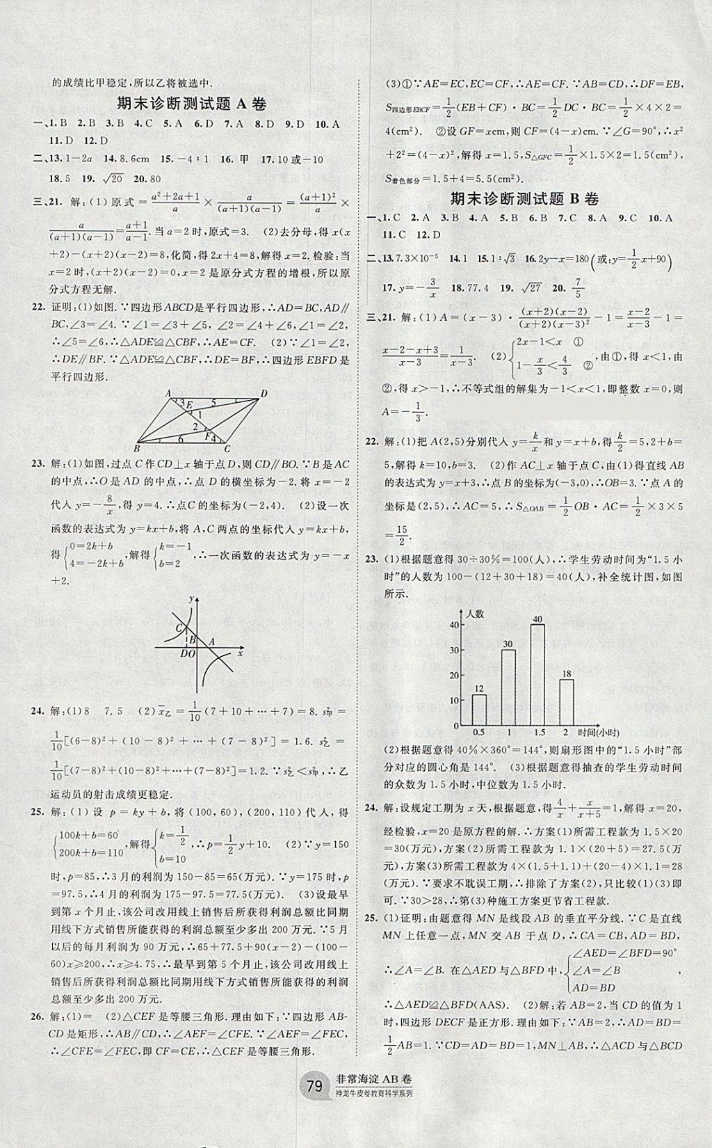 2018年海淀單元測試AB卷八年級數(shù)學(xué)下冊華師大版 參考答案第7頁