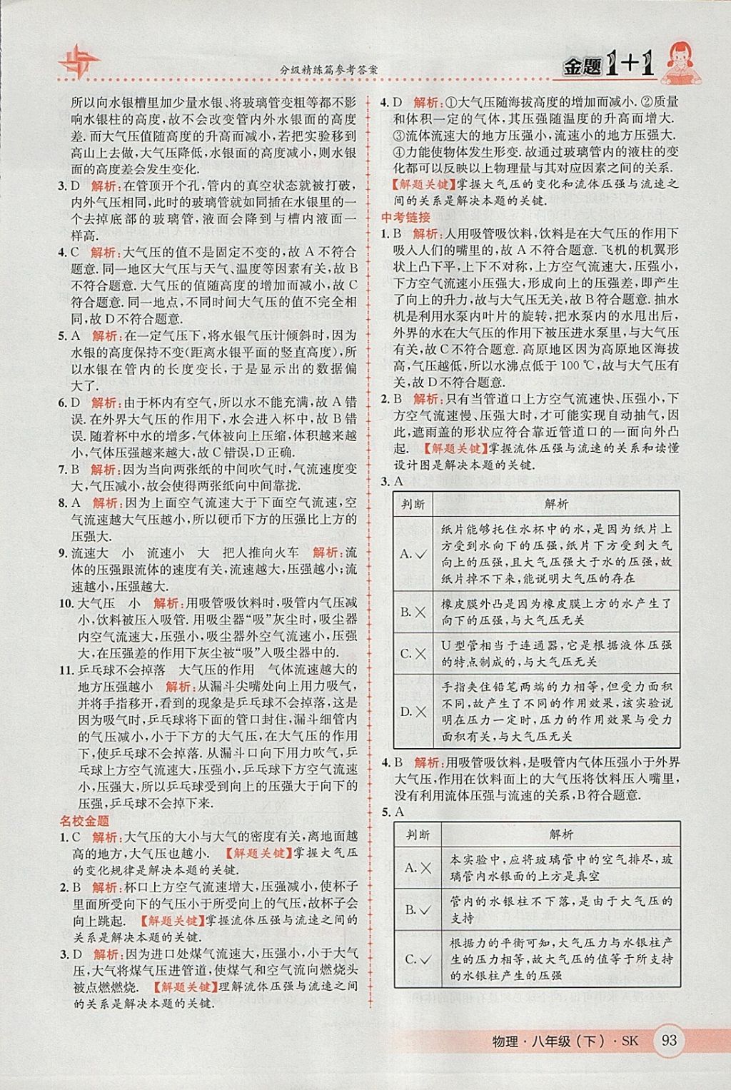 2018年金題1加1八年級物理下冊蘇科版 參考答案第27頁