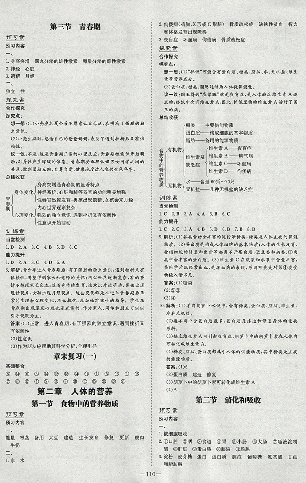 2018年初中同步學習導與練導學探究案七年級生物下冊 參考答案第2頁