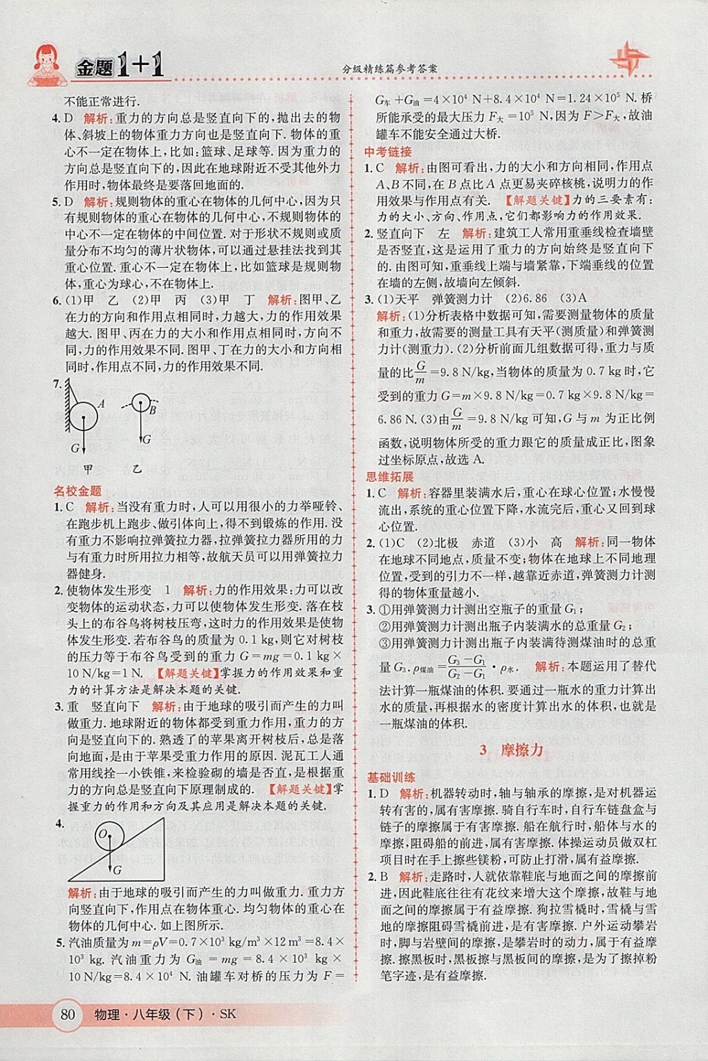 2018年金題1加1八年級物理下冊蘇科版 參考答案第14頁