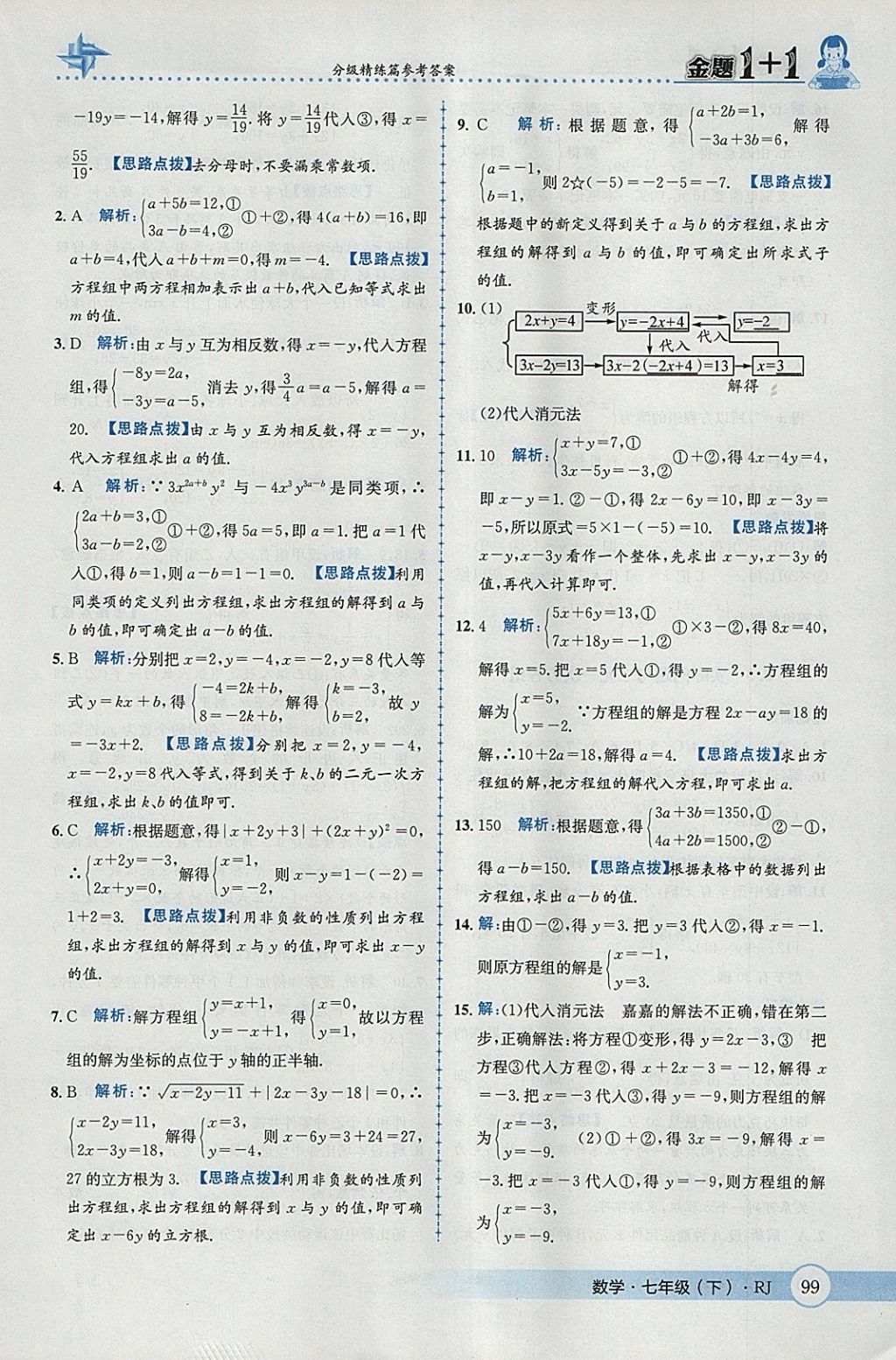 2018年金题1加1七年级数学下册人教版 参考答案第25页