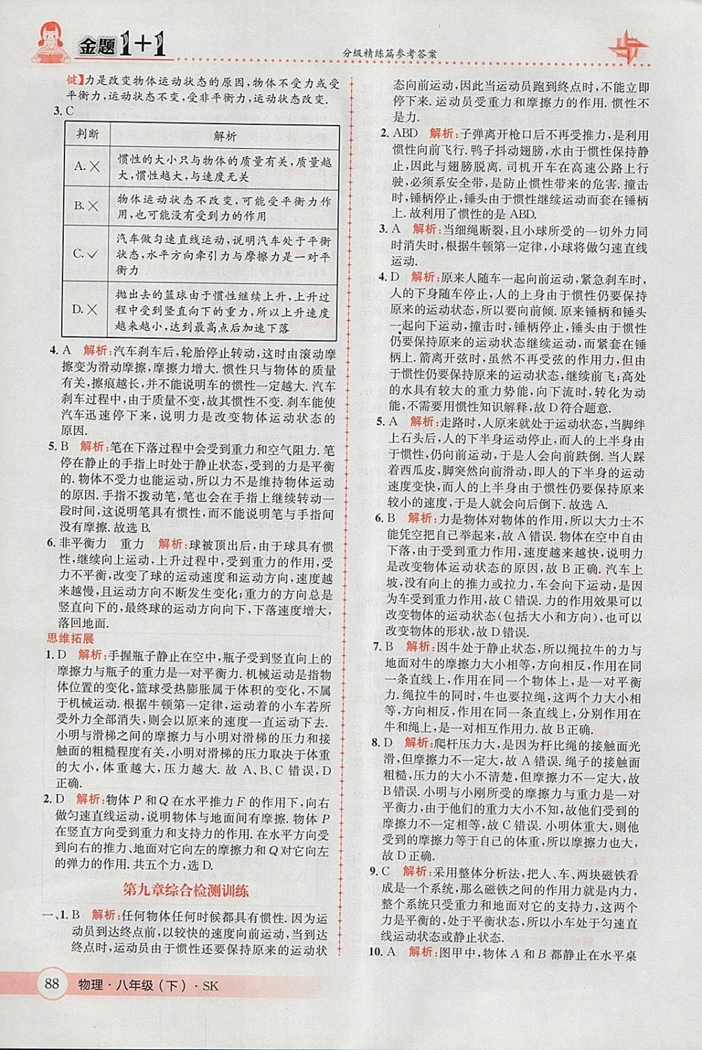 2018年金題1加1八年級物理下冊蘇科版 參考答案第22頁