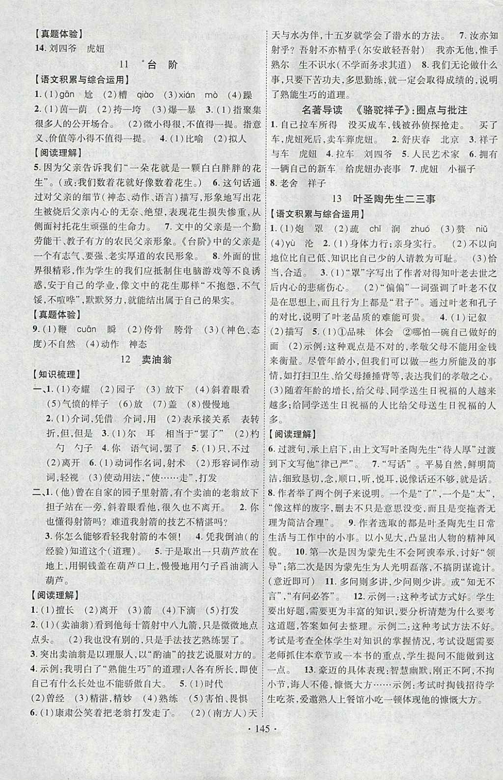 2018年課堂導(dǎo)練1加5七年級語文下冊人教版安徽專用 參考答案第5頁