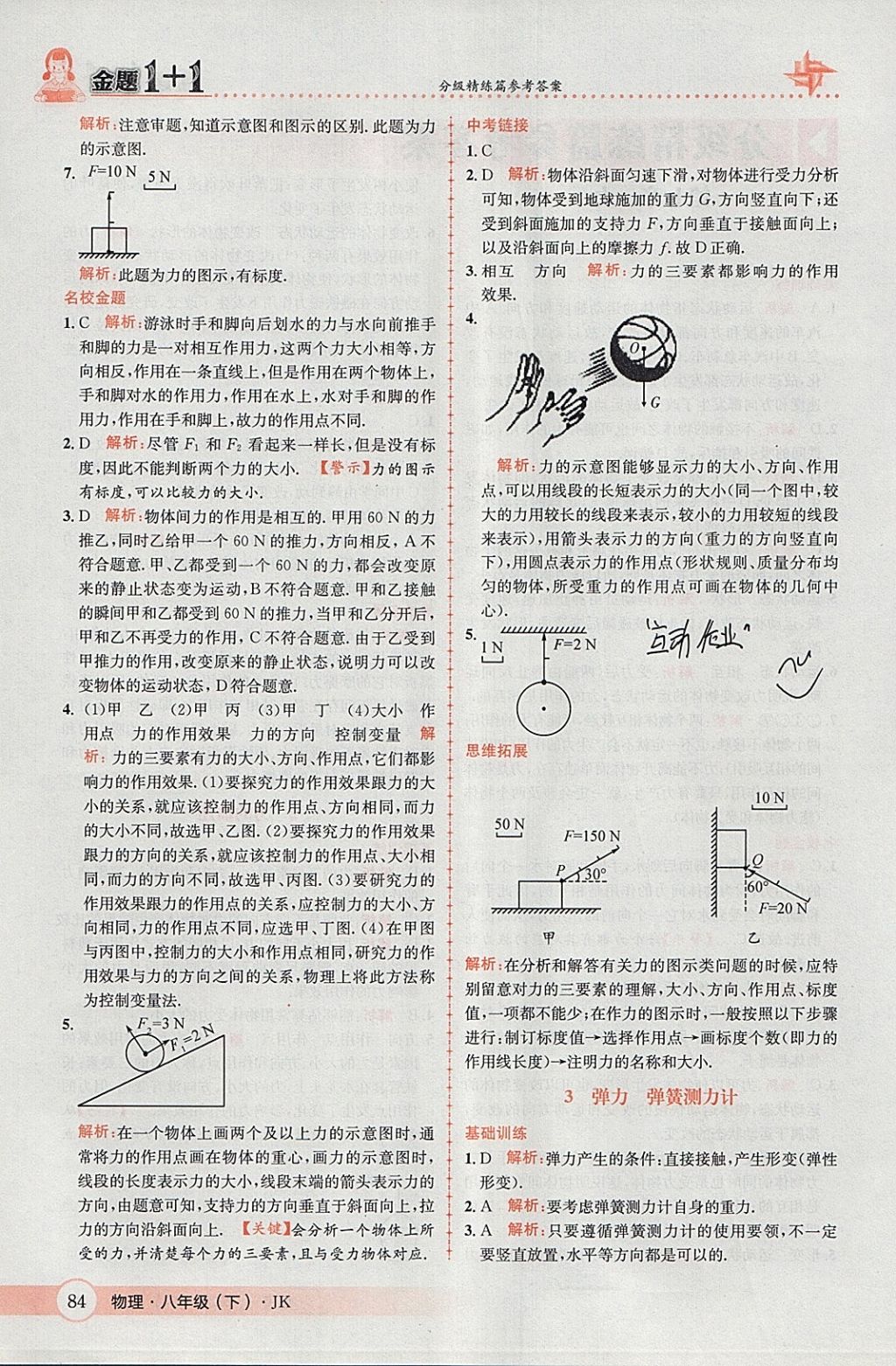 2018年金題1加1八年級物理下冊教科版 參考答案第2頁