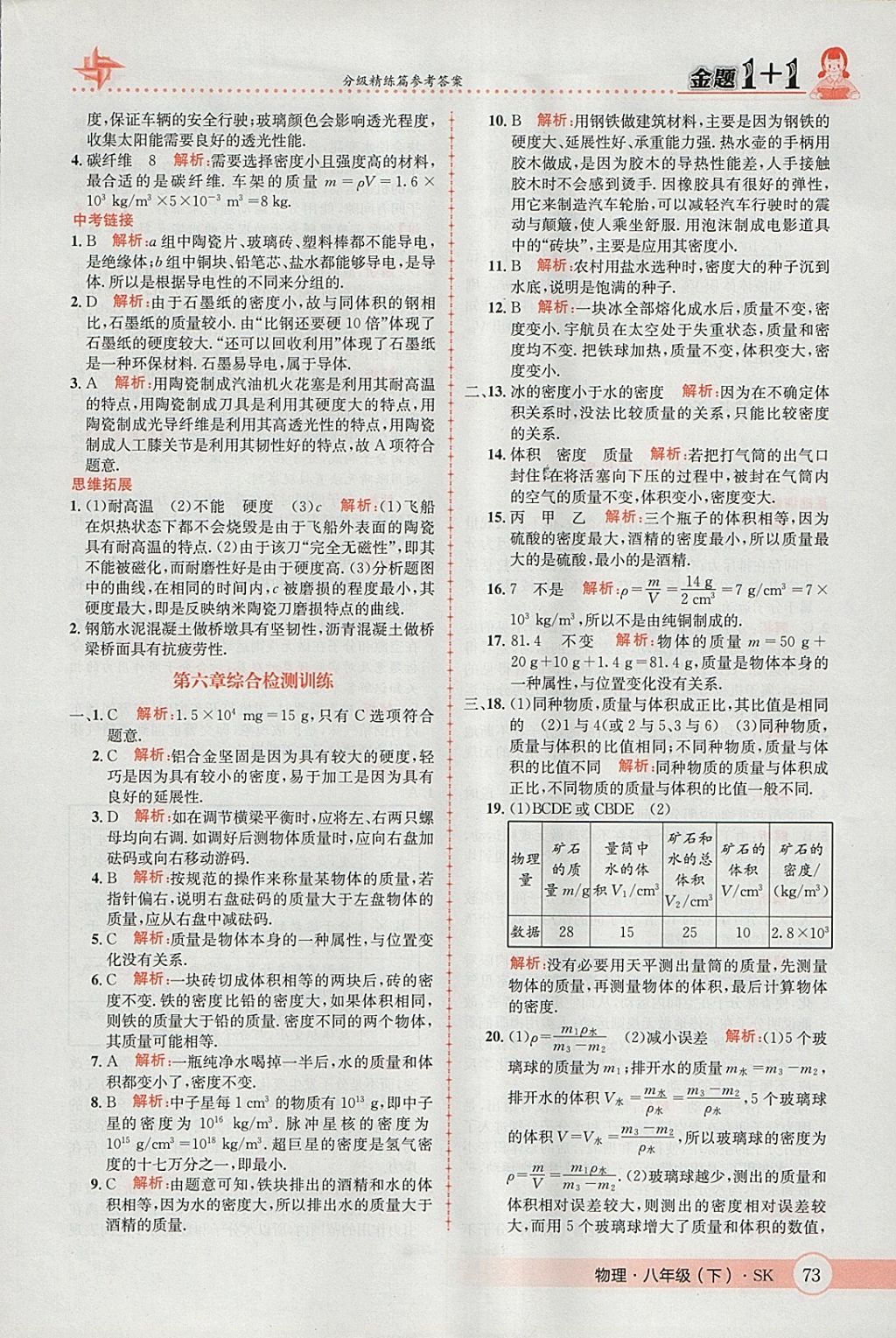 2018年金題1加1八年級物理下冊蘇科版 參考答案第7頁