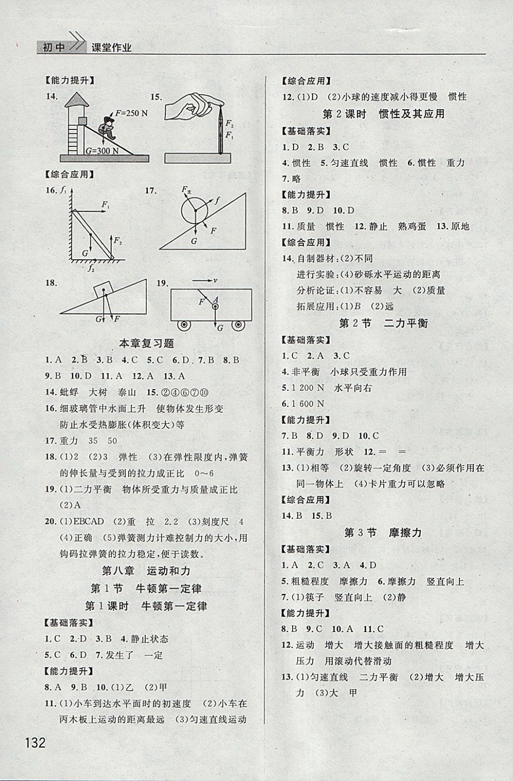 2018年長江作業(yè)本課堂作業(yè)八年級物理下冊 參考答案第2頁