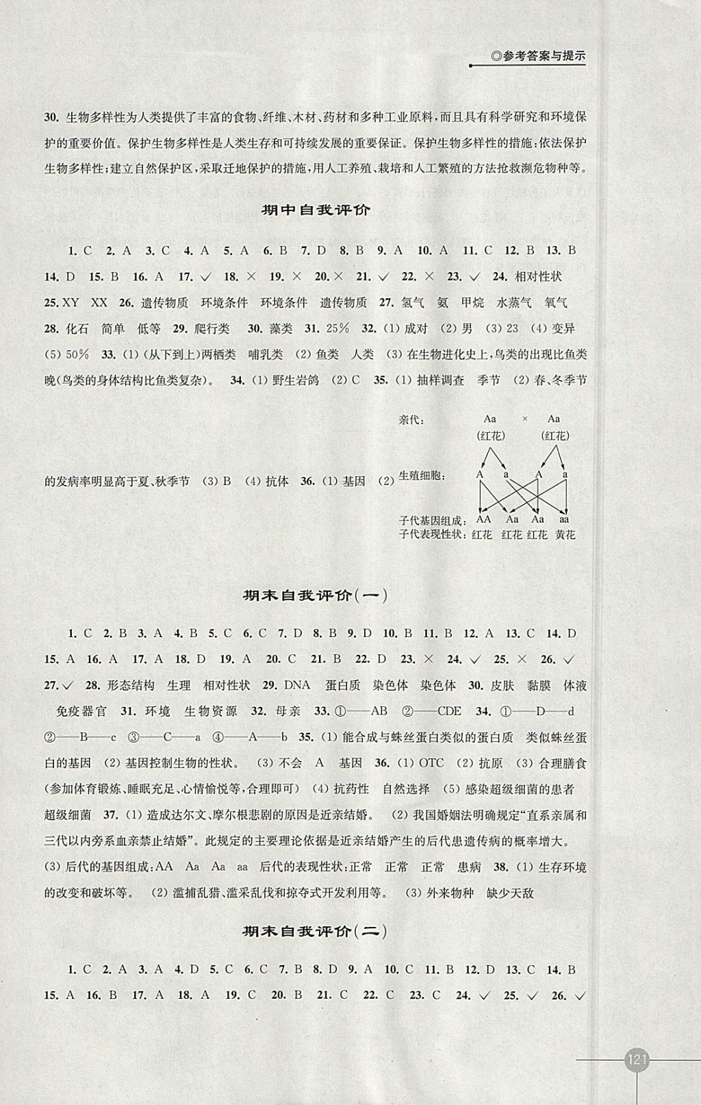 2018年课课练初中生物学八年级下册苏科版 参考答案第9页