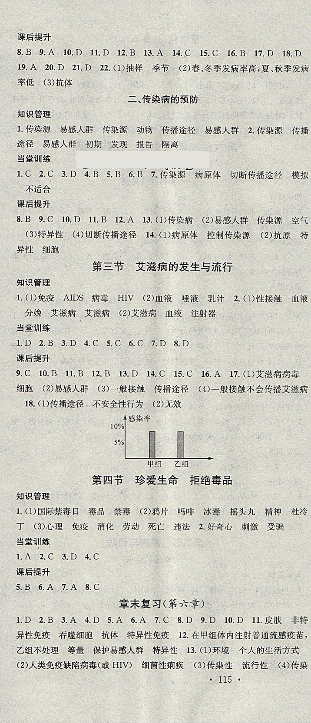 2018年名校课堂七年级生物下册冀少版黑龙江教育出版社 参考答案第10页