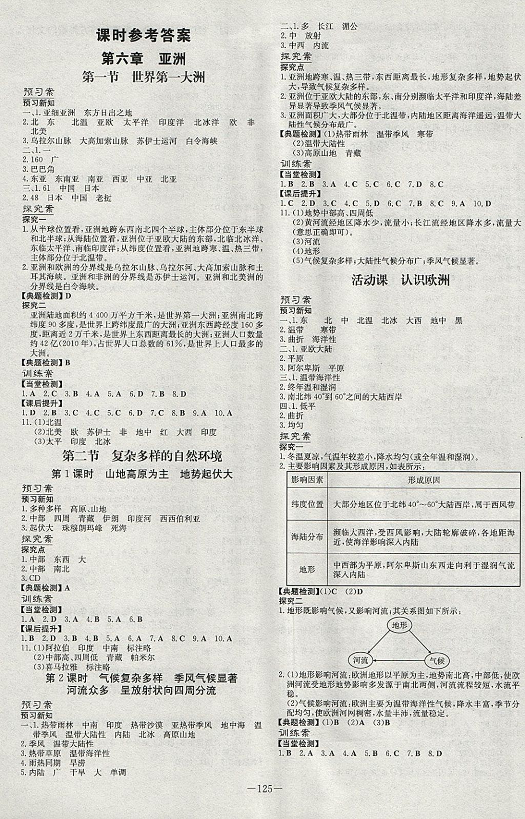 2018年初中同步学习导与练导学探究案七年级地理下册商务星球版 参考答案第1页