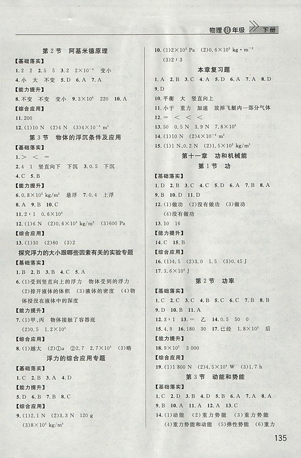 2018年長江作業(yè)本課堂作業(yè)八年級物理下冊 參考答案第5頁