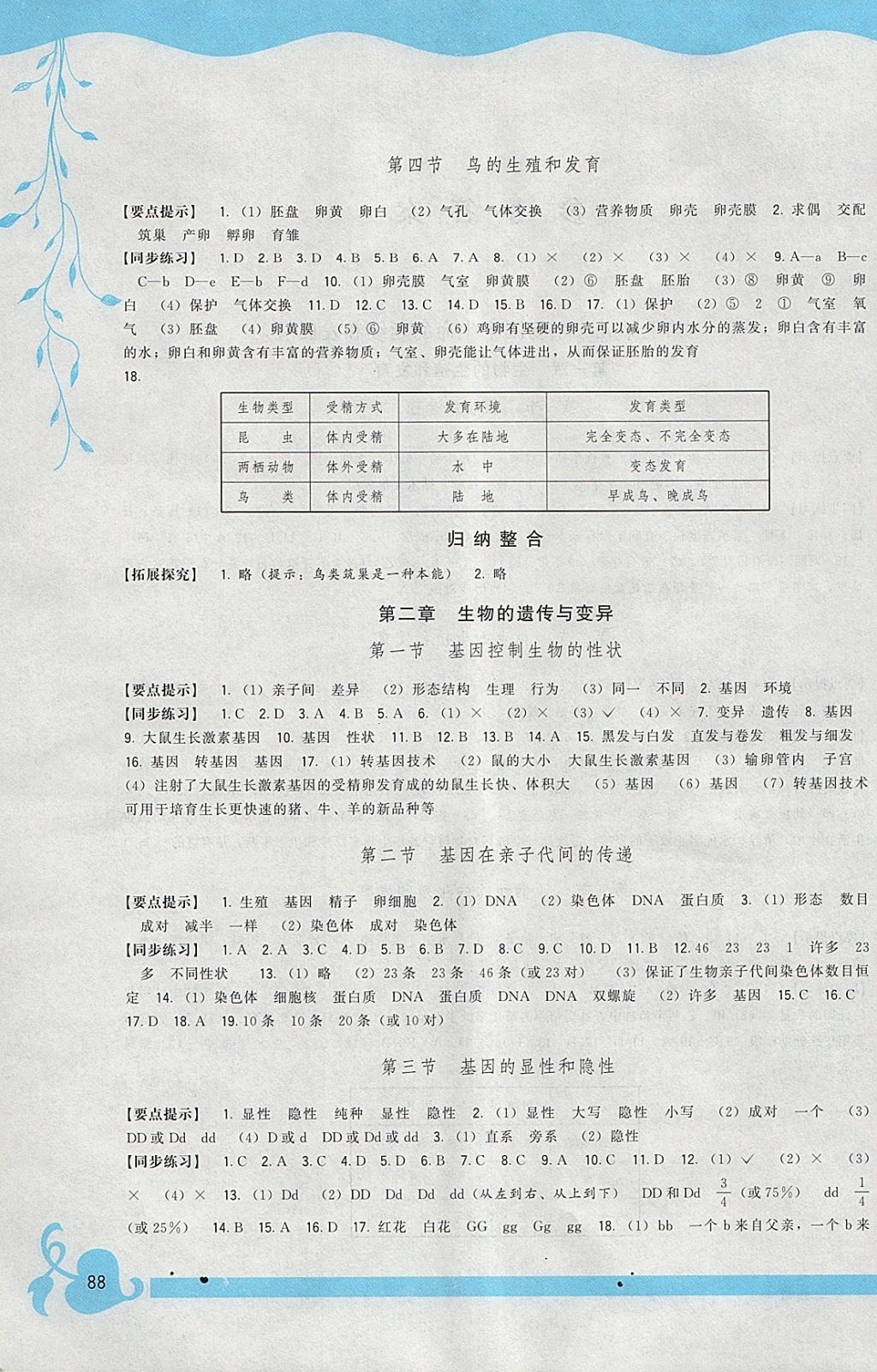 2018年頂尖課課練八年級生物下冊人教版 參考答案第2頁