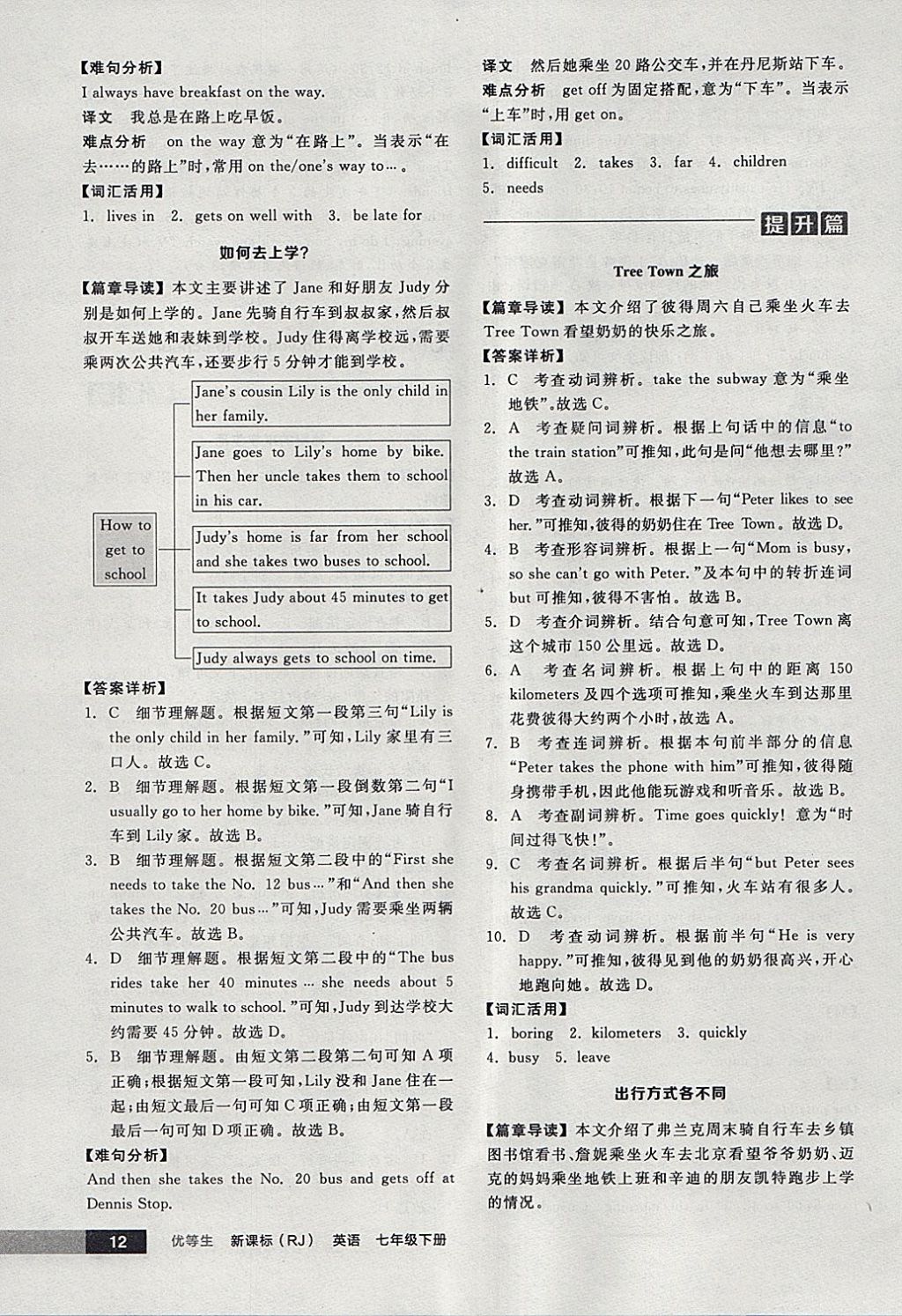 2018年全品优等生完形填空加阅读理解七年级英语下册人教版 参考答案第12页