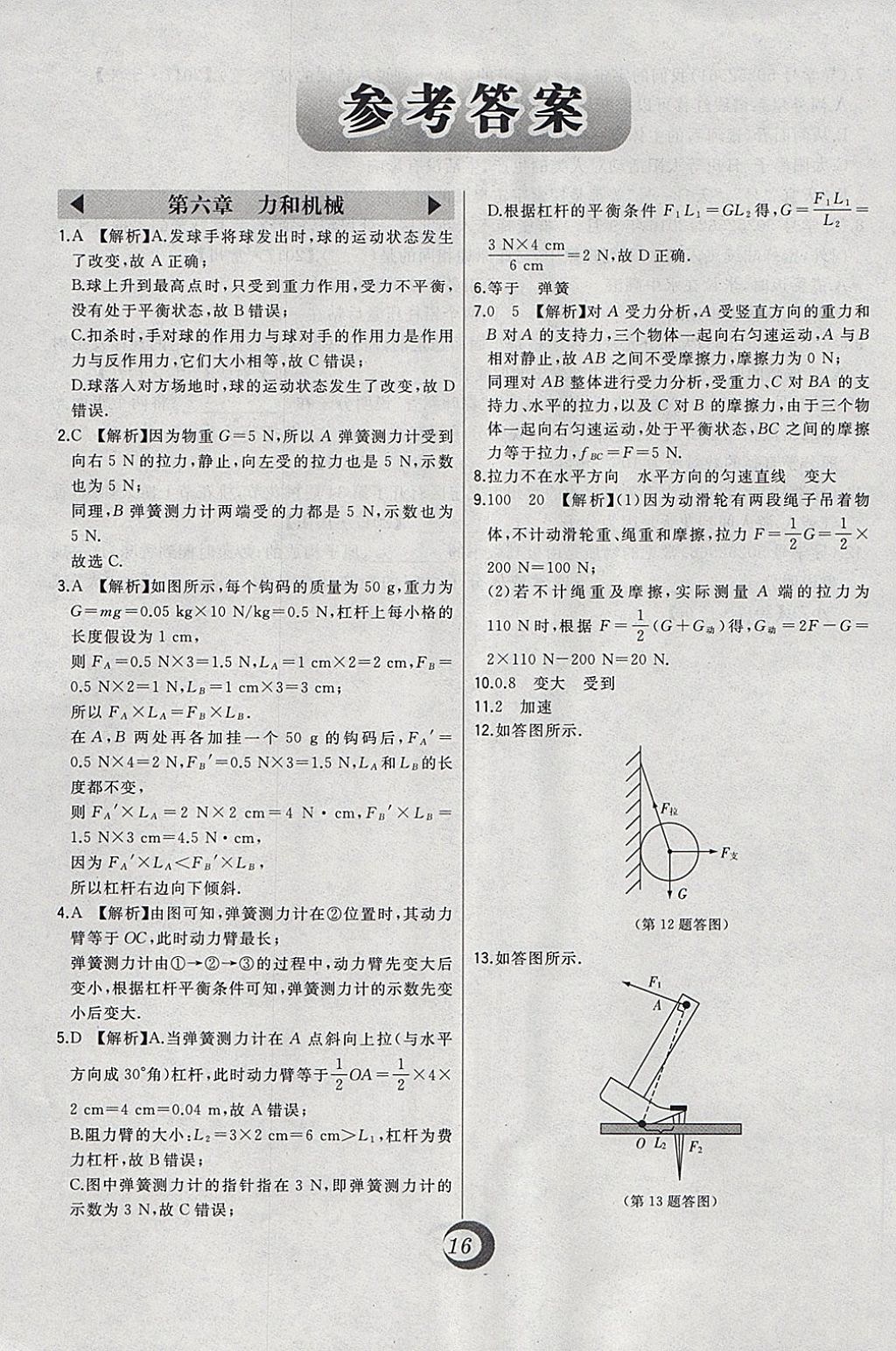 2018年北大綠卡八年級(jí)物理下冊(cè)滬粵版 參考答案第1頁(yè)