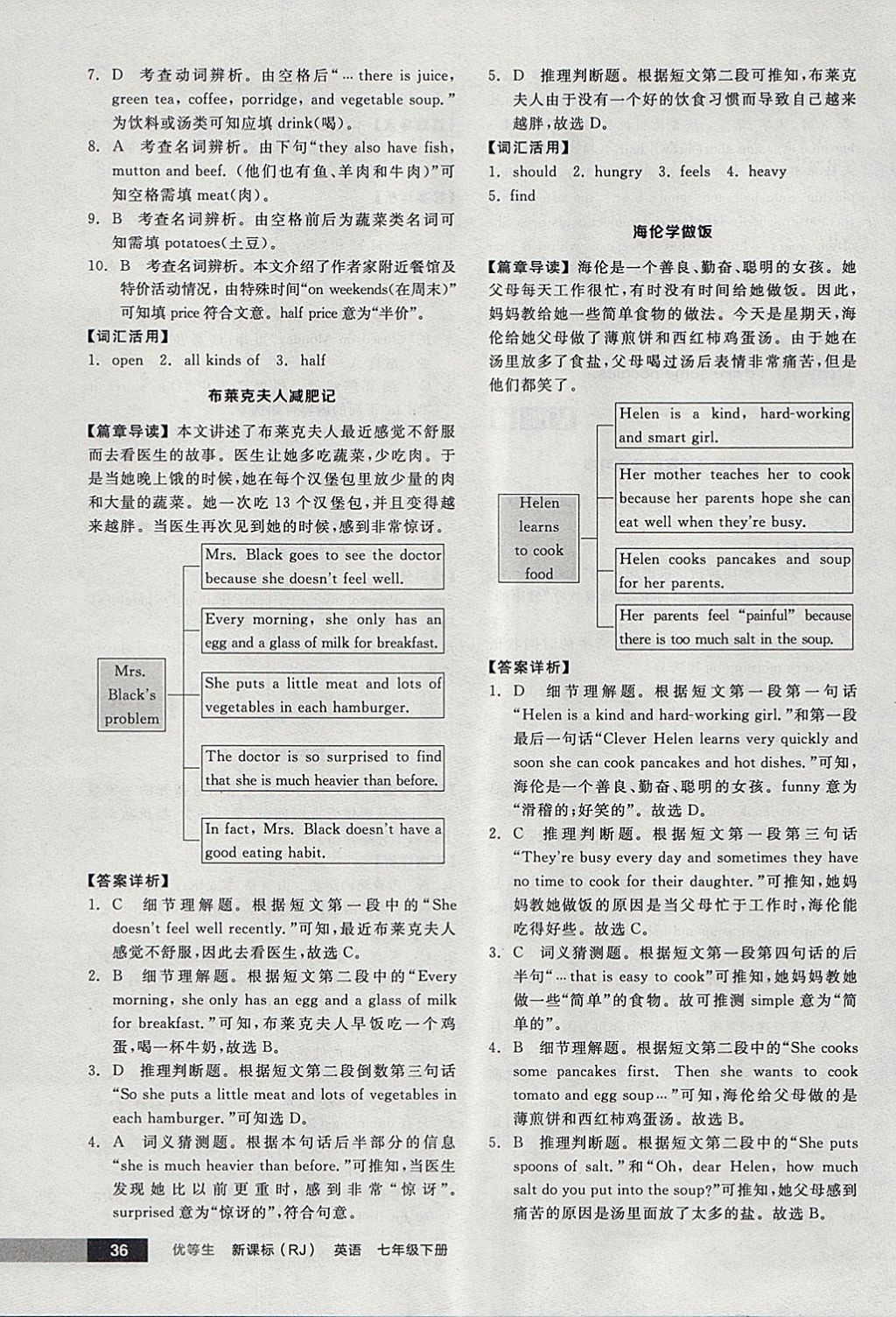 2018年全品优等生完形填空加阅读理解七年级英语下册人教版 参考答案第36页