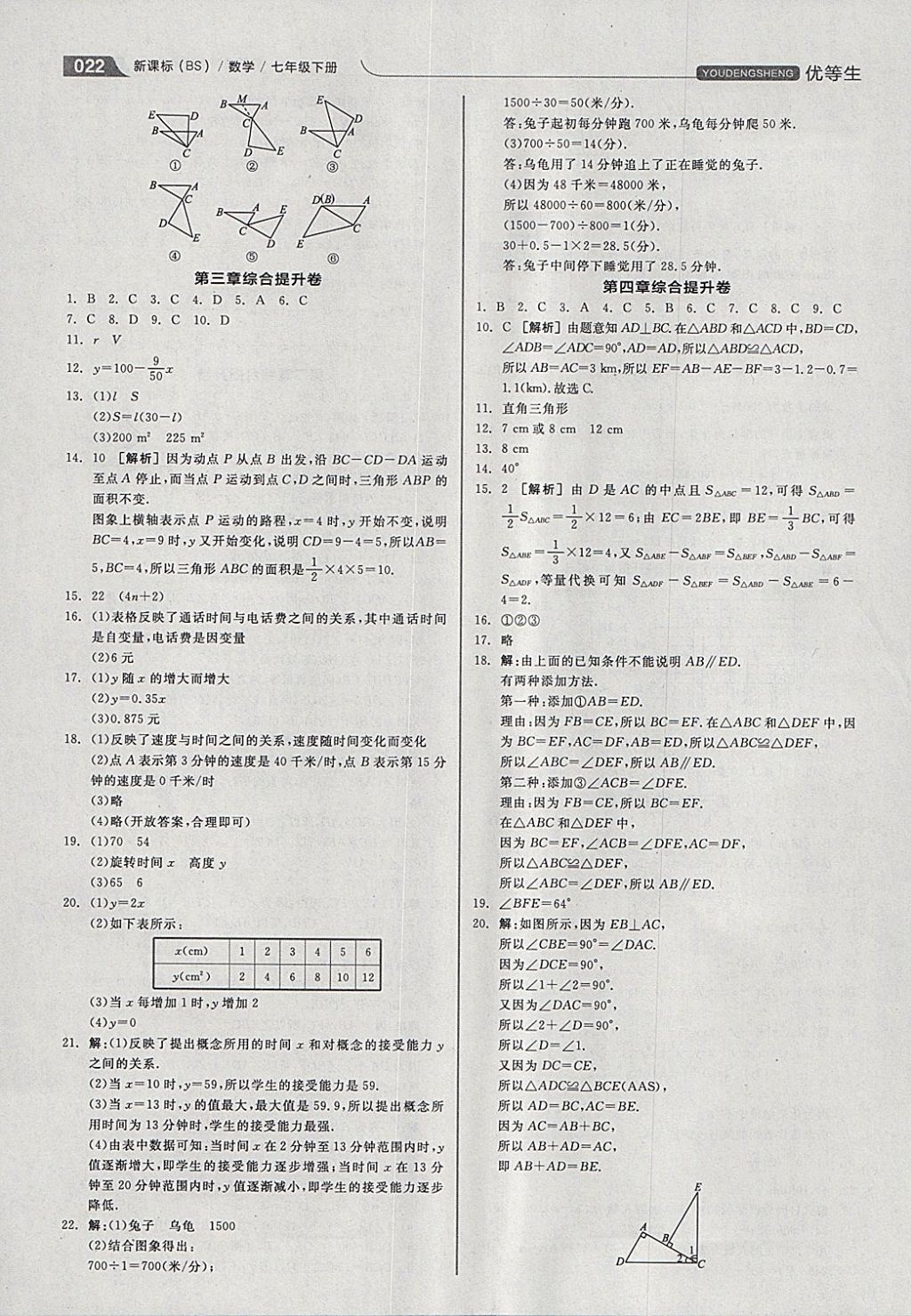 2018年全品優(yōu)等生同步作業(yè)加思維特訓七年級數(shù)學下冊北師大版 參考答案第22頁