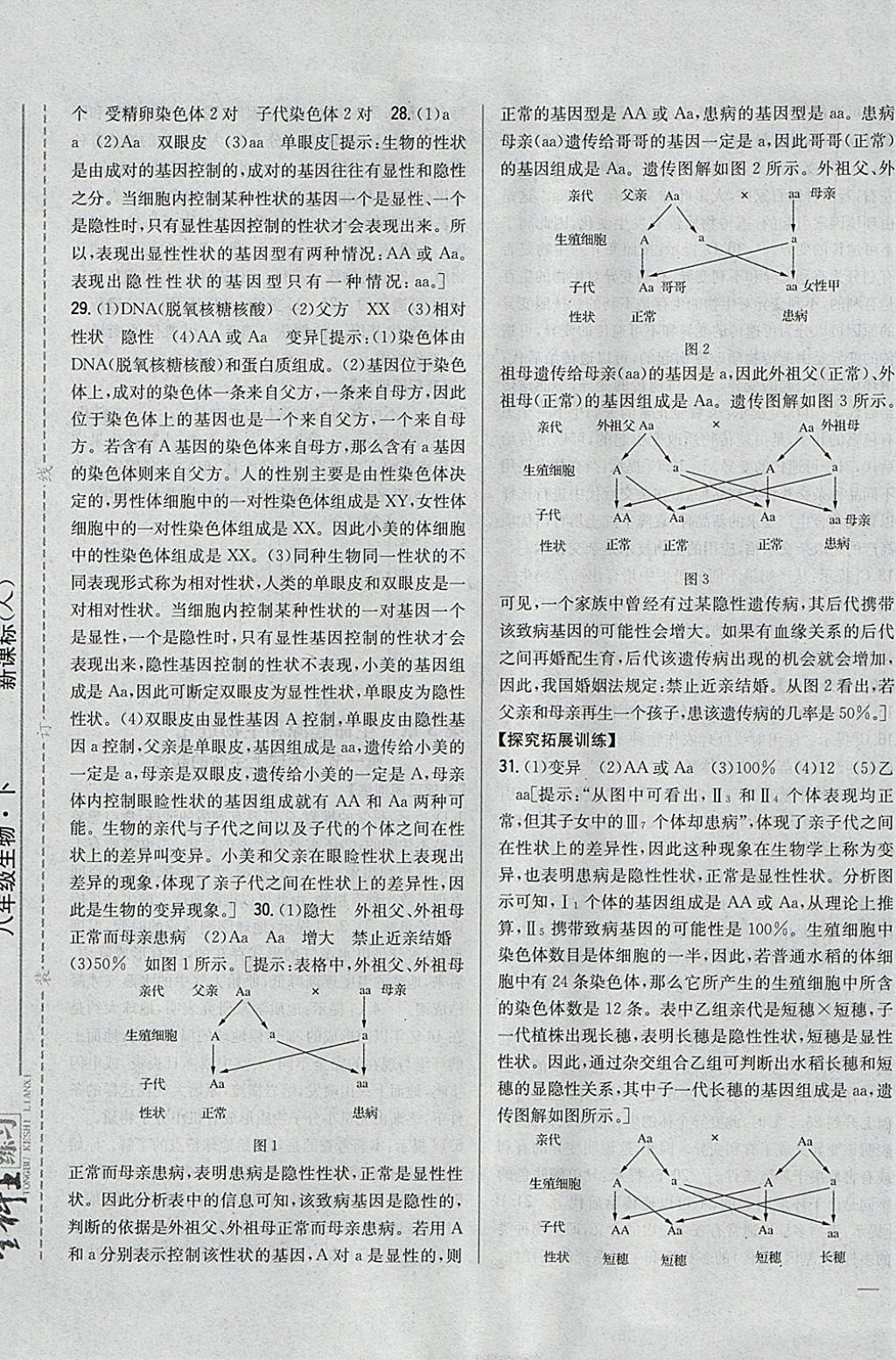 2018年全科王同步課時練習八年級生物下冊人教版 參考答案第9頁