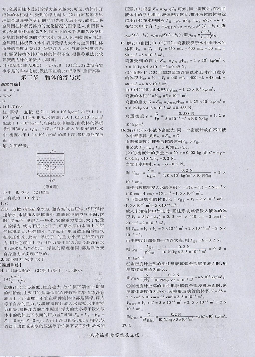 2018年點(diǎn)撥訓(xùn)練八年級(jí)物理下冊(cè)滬科版 參考答案第16頁(yè)