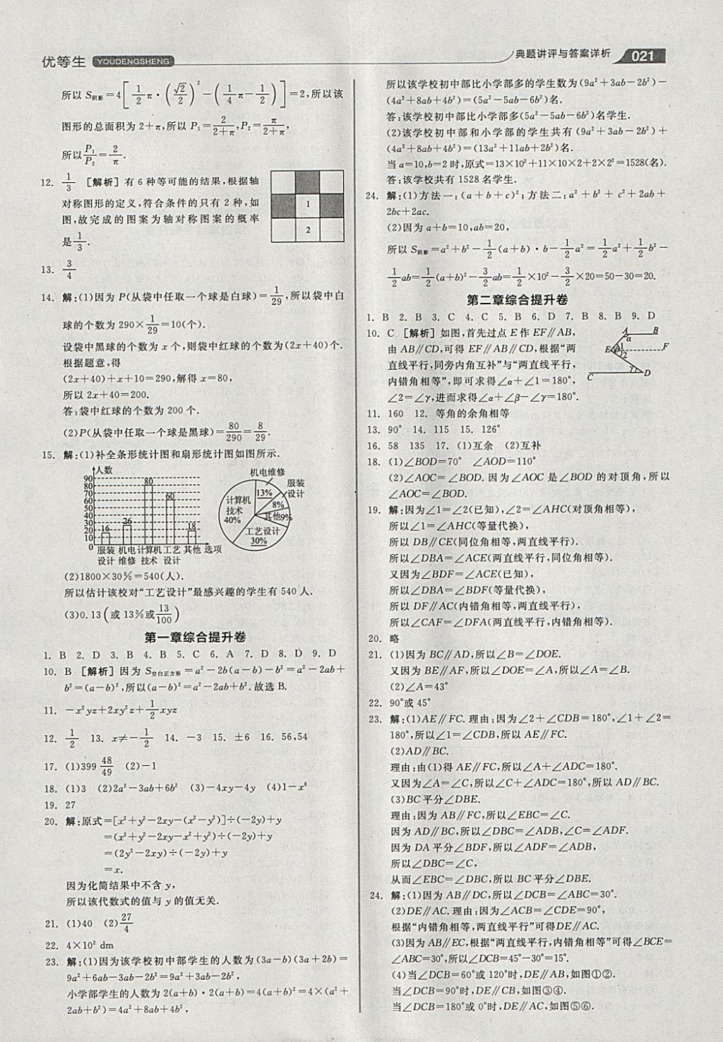 2018年全品优等生同步作业加思维特训七年级数学下册北师大版 参考答案第21页