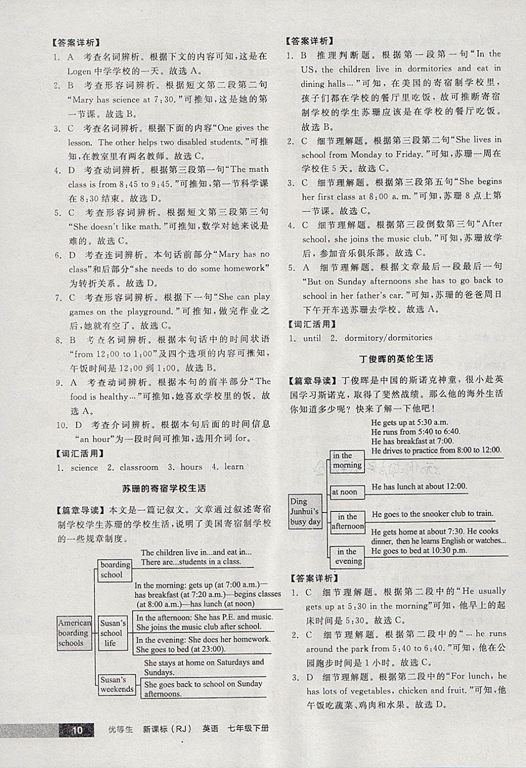 2018年全品优等生完形填空加阅读理解七年级英语下册人教版 参考答案第10页