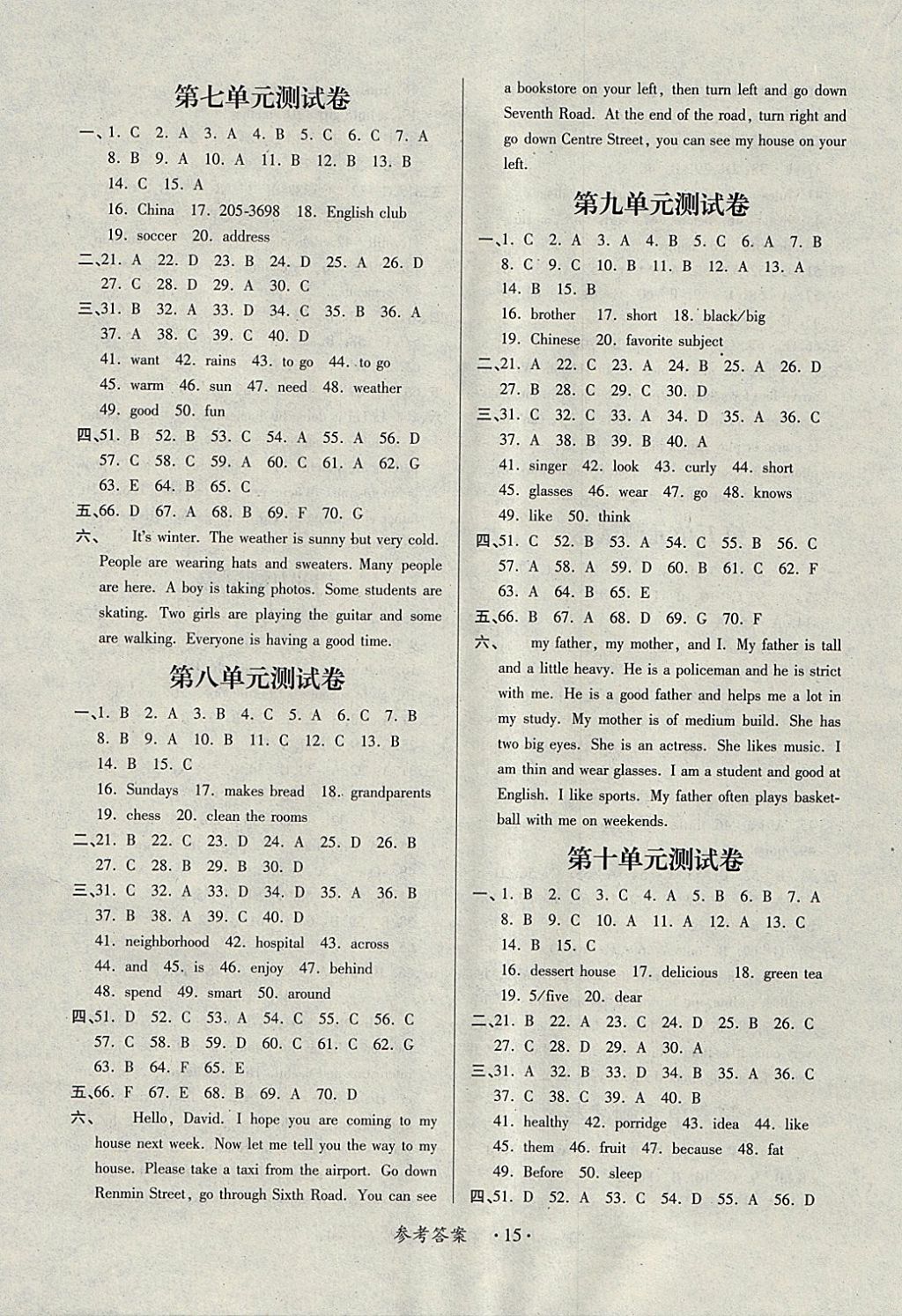 2018年一課一練創(chuàng)新練習(xí)七年級(jí)英語(yǔ)下冊(cè)人教版 參考答案第15頁(yè)