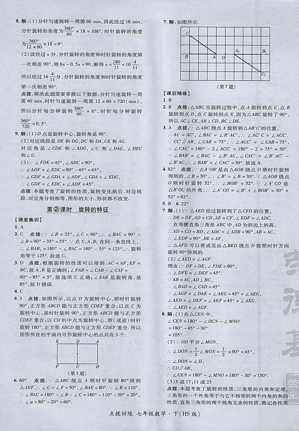 2018年点拨训练七年级数学下册华师大版 参考答案第37页