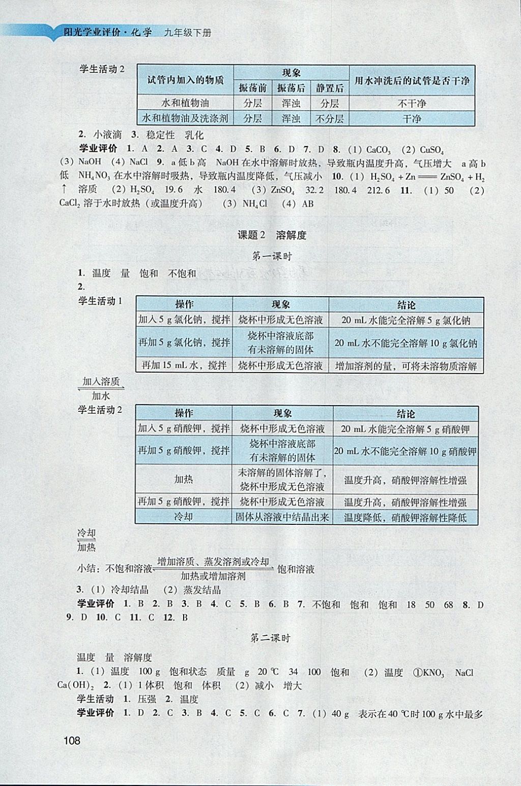 2018年陽光學業(yè)評價九年級化學下冊人教版 參考答案第5頁