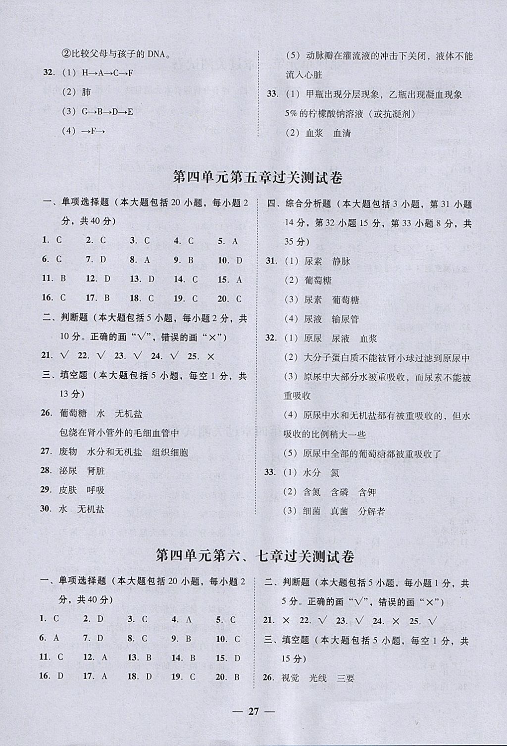 2018年百分导学七年级生物学下册人教版 参考答案第3页