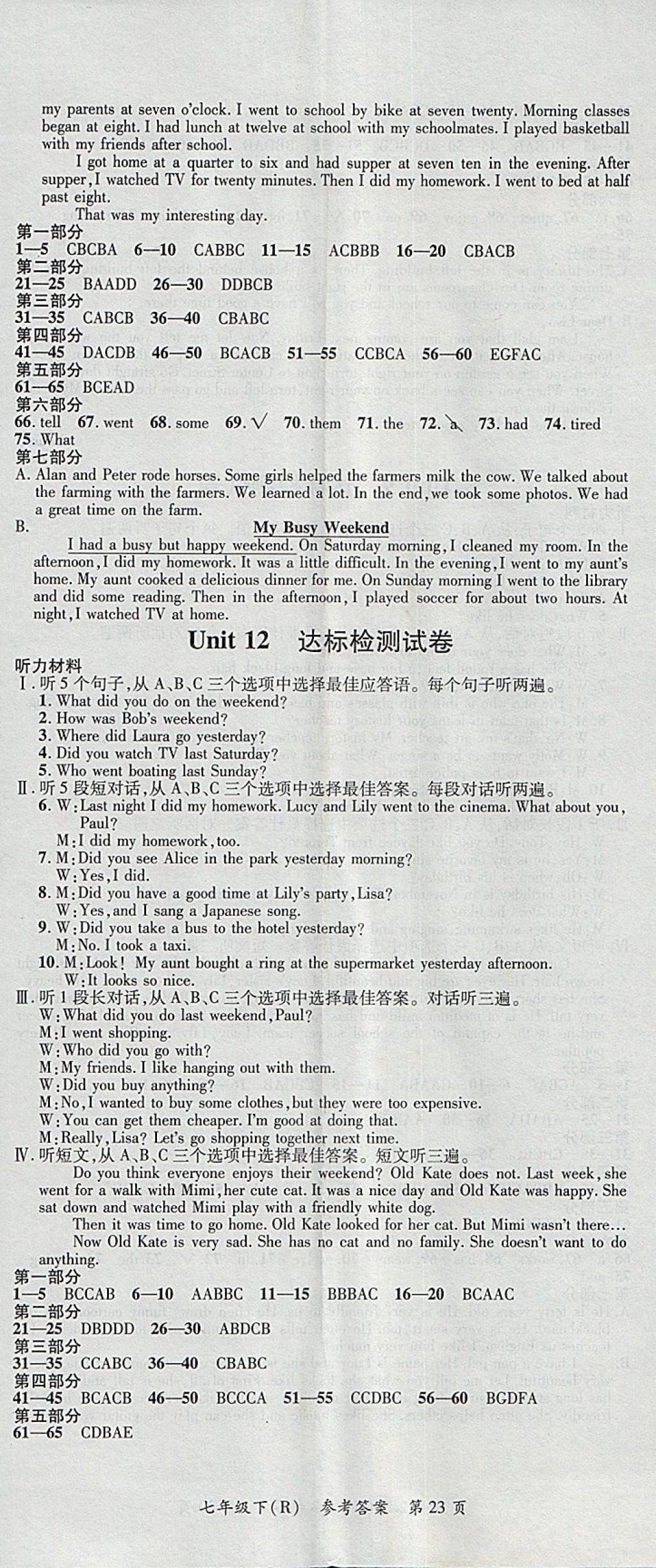 2018年名師三導(dǎo)學(xué)練考七年級(jí)英語下冊(cè)人教版 參考答案第23頁