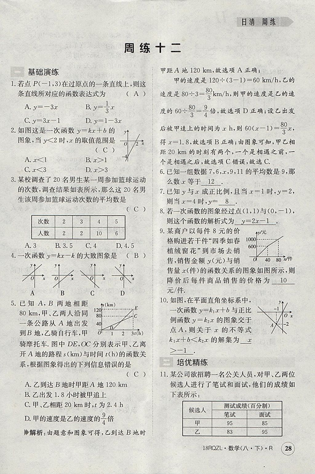 2018年日清周練限時(shí)提升卷八年級(jí)數(shù)學(xué)下冊(cè)人教版 參考答案第28頁(yè)