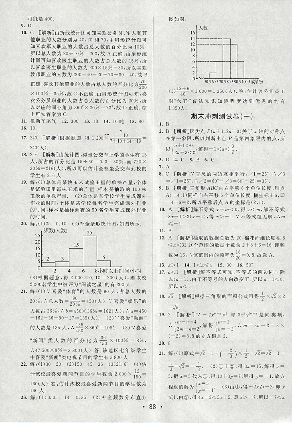 2018年期末考向標海淀新編跟蹤突破測試卷七年級數(shù)學下冊人教版 參考答案第12頁