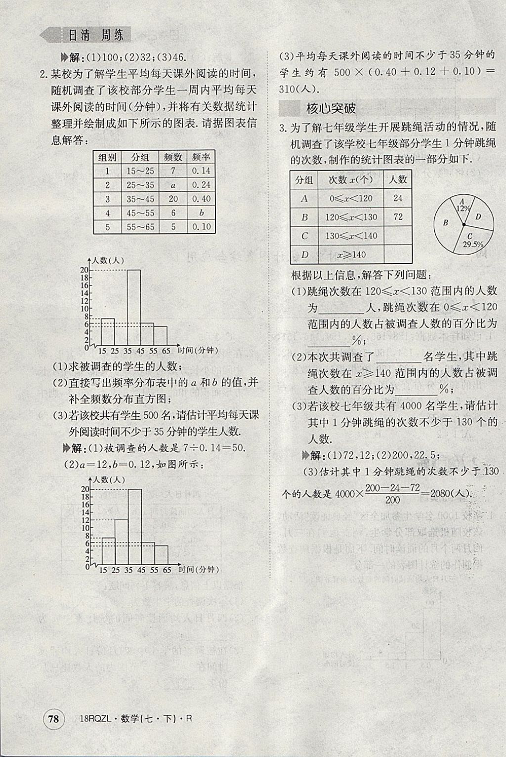 2018年日清周練限時提升卷七年級數(shù)學(xué)下冊人教版 參考答案第115頁