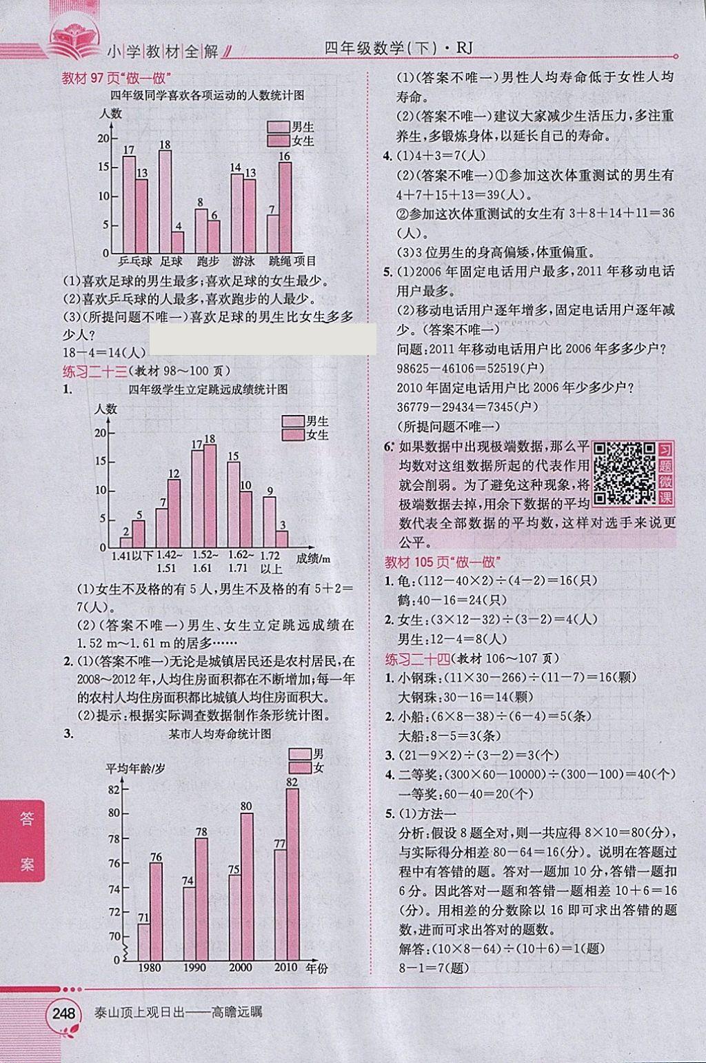 2018年小学教材全解四年级数学下册人教版 参考答案第24页