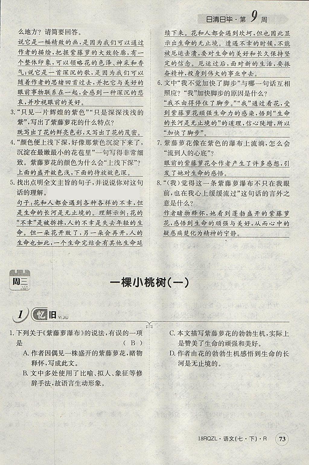 2018年日清周練限時提升卷七年級語文下冊人教版 參考答案第110頁