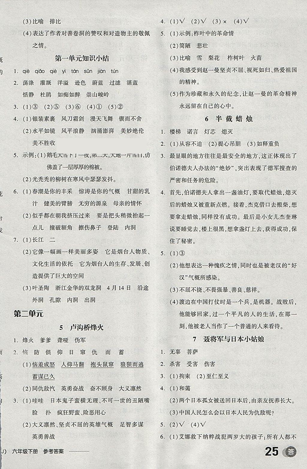 2018年全品學(xué)練考六年級(jí)語(yǔ)文下冊(cè)蘇教版 參考答案第8頁(yè)